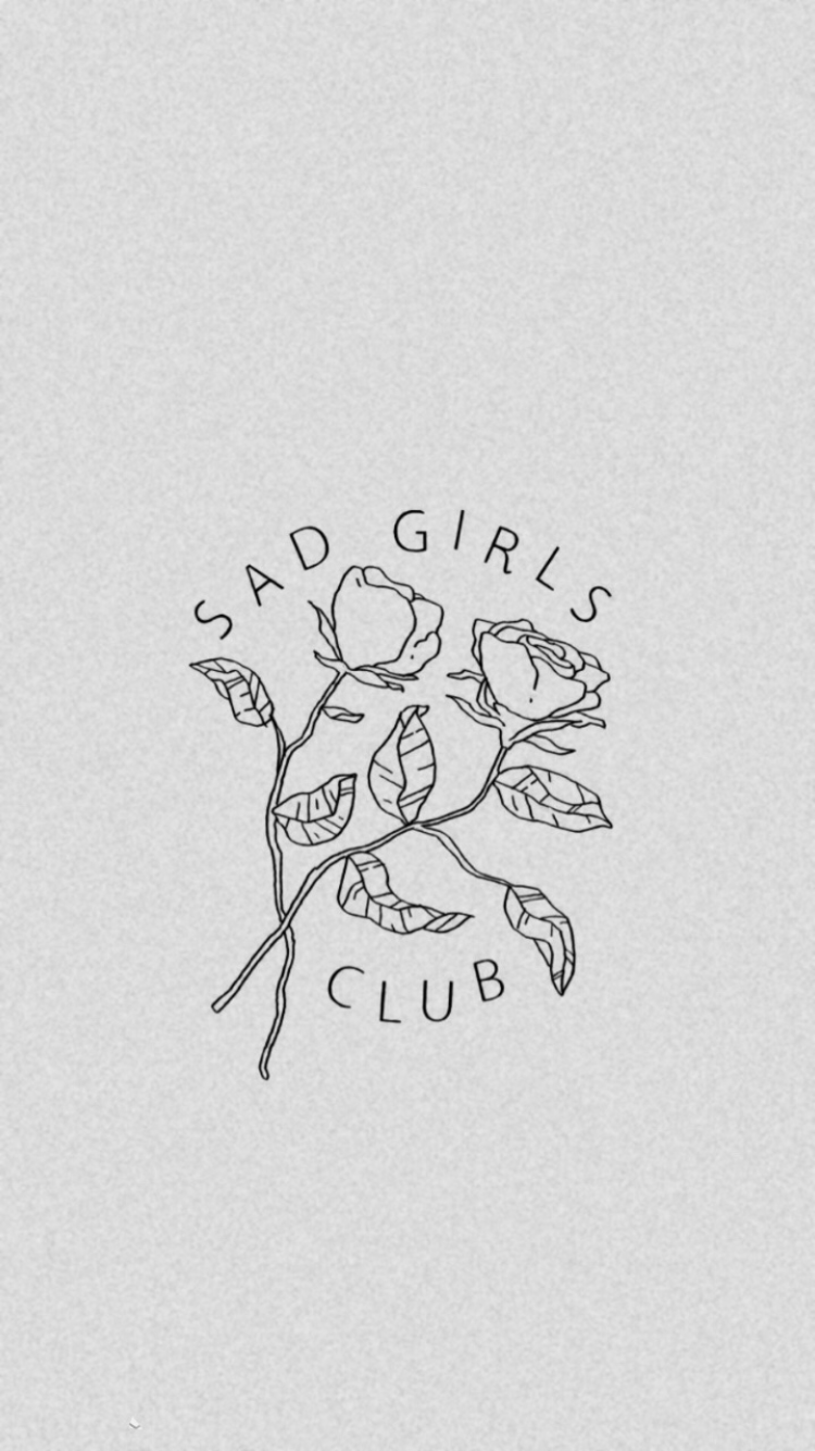 Sad Girls Club, Rosen, Strichzeichnung, Grau, Schriftzug, 750x1334, Handy-Hintergrund