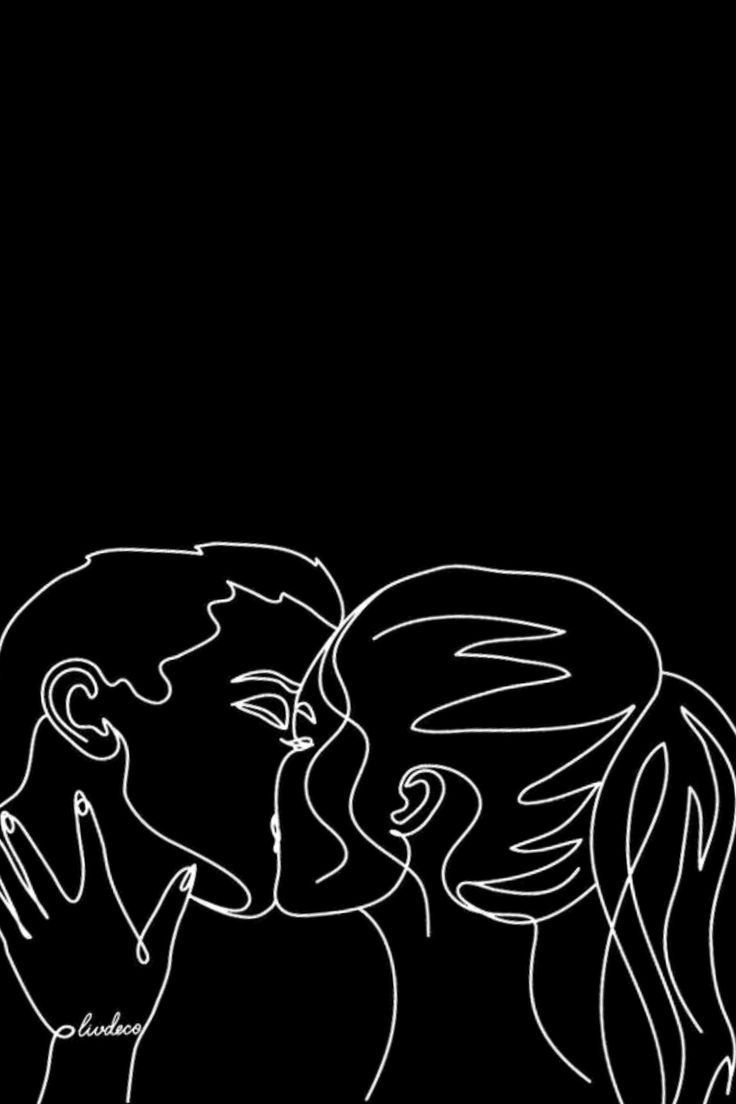 Kuss, Paar, Line Art, Schwarzer Hintergrund, Romantik, HD, Sperrbildschirm fürs iPhone