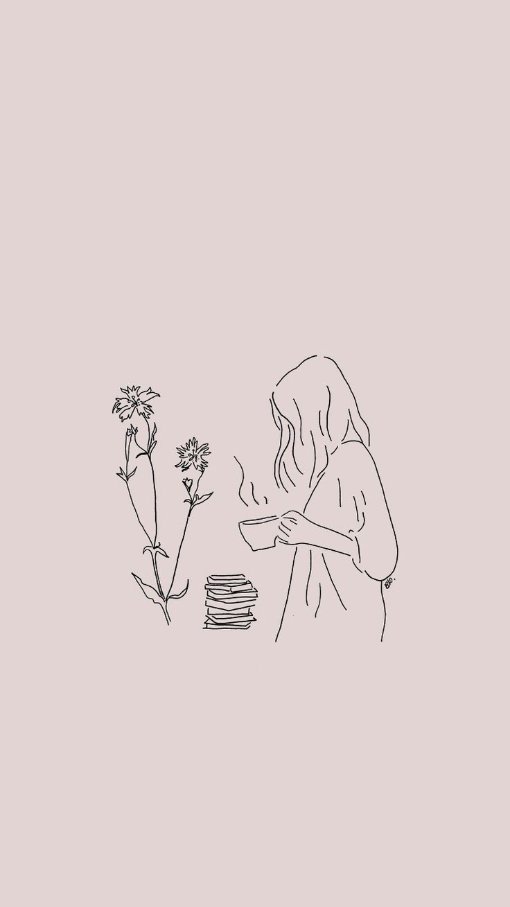 Frau, Blumen, Strichzeichnung, Altrosa, Minimalistisch, Hintergrundbild für iPhone und Android