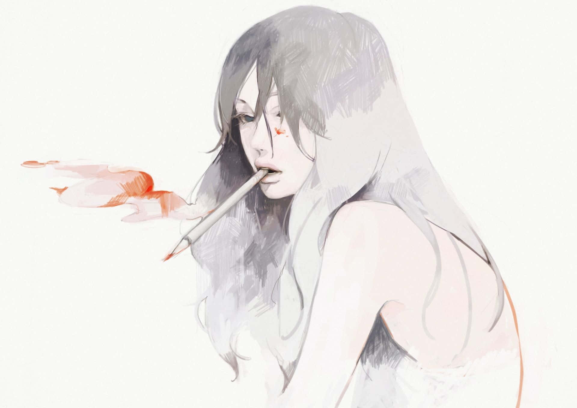 Frau, Zigarette, Rauch, Aquarell, Illustration, Full HD, Desktop-Hintergrund für Windows