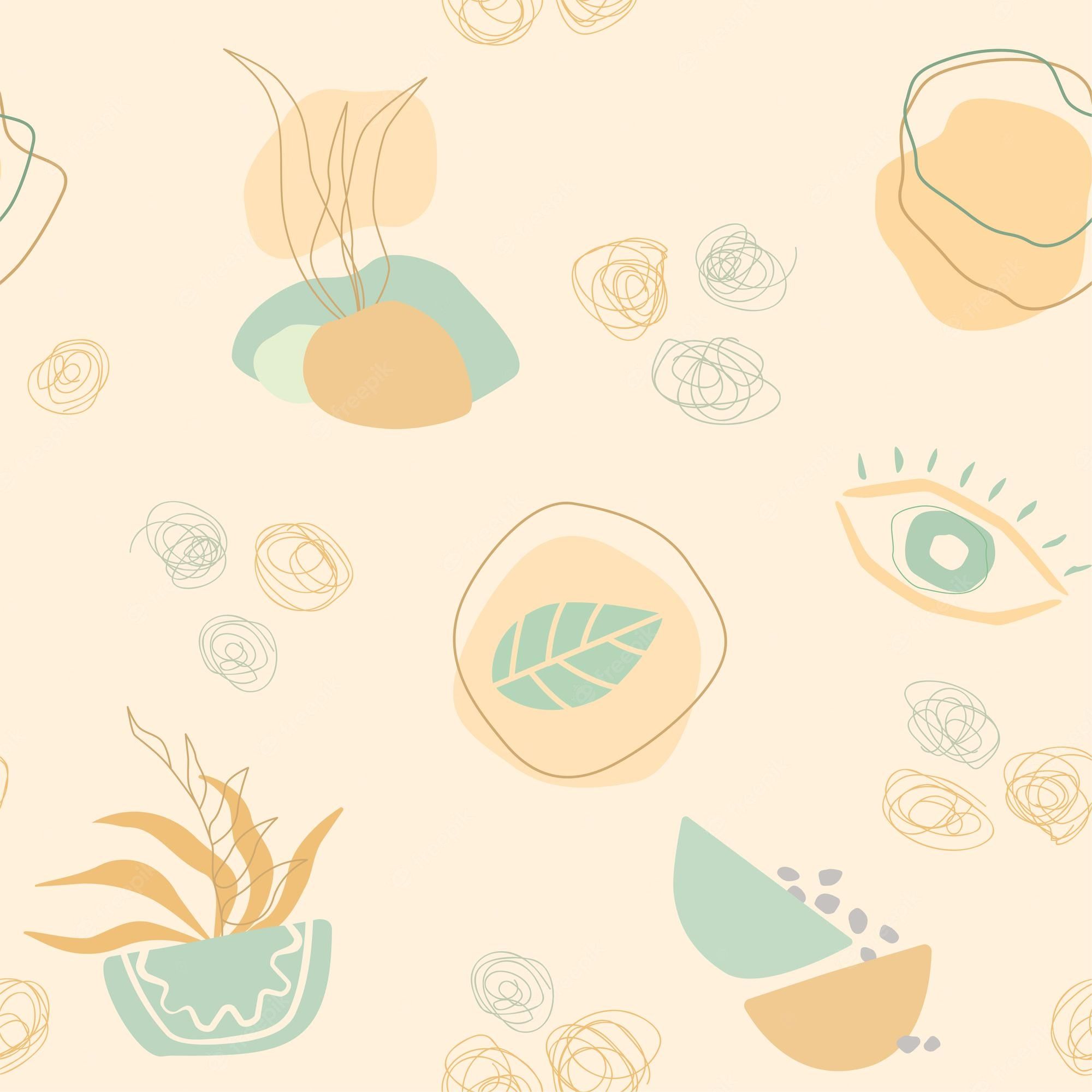 Muster, Augen, Pflanzen, Boho, Pastell, Full HD, iPad-Hintergrundbild