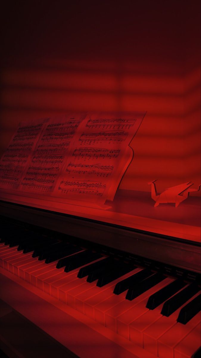 Klaviertasten, Rotes Licht, Dunkel, Notenblatt, Atmosphärisch, Android-Hintergrundbild