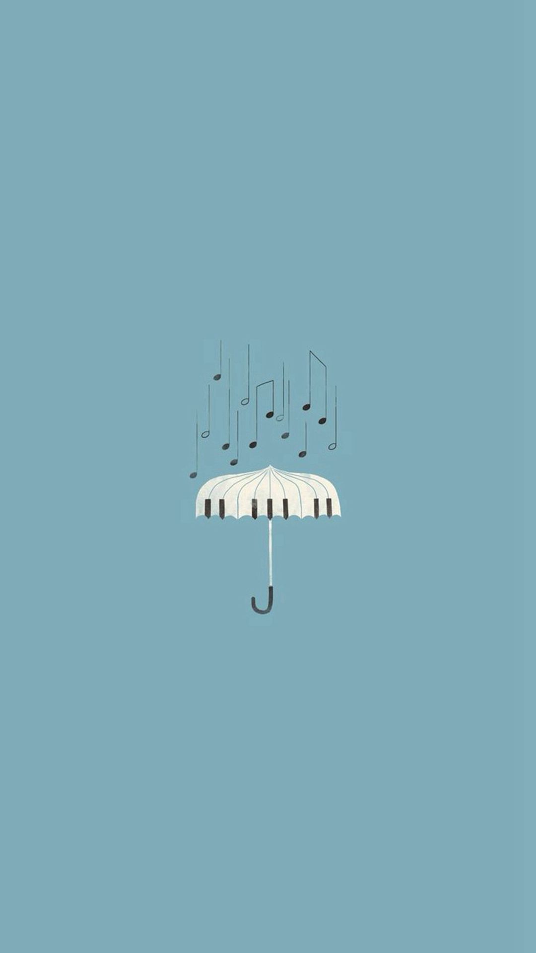 Regenschirm aus Tasten, Musiknoten, Hellblau, Minimalistisch, Illustration, Full HD, Handy-Hintergrund