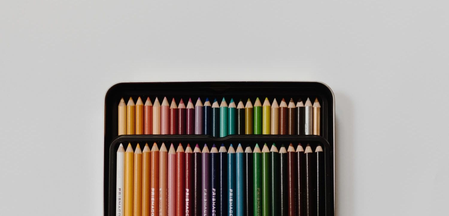 Buntstifte, Etui, Zeichenutensilien, Draufsicht, Grau, HD, Hintergrundbild für den PC