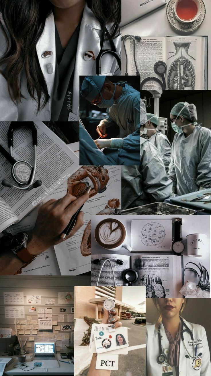 Medizin-Collage, Ärzte, Operation, Ästhetik, Graublau, Hintergrundbild für iPhone und Android