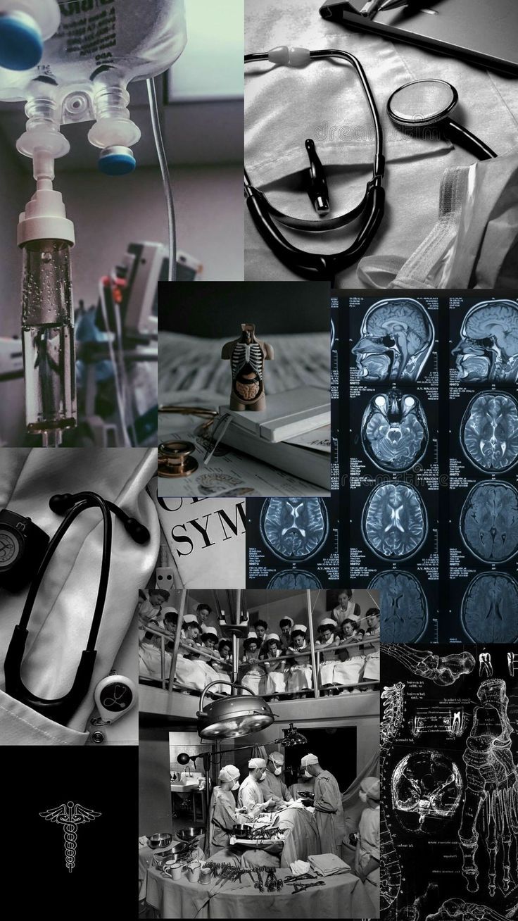 Medizin-Collage, Schwarzweiß, Operation, MRT-Bilder, Krankenhaus, Android-Hintergrundbild