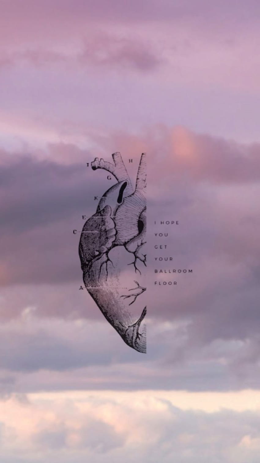 Anatomisches Herz, Lila Wolken, Pastell, Ästhetik, HD, Hintergrundbild fürs Handy