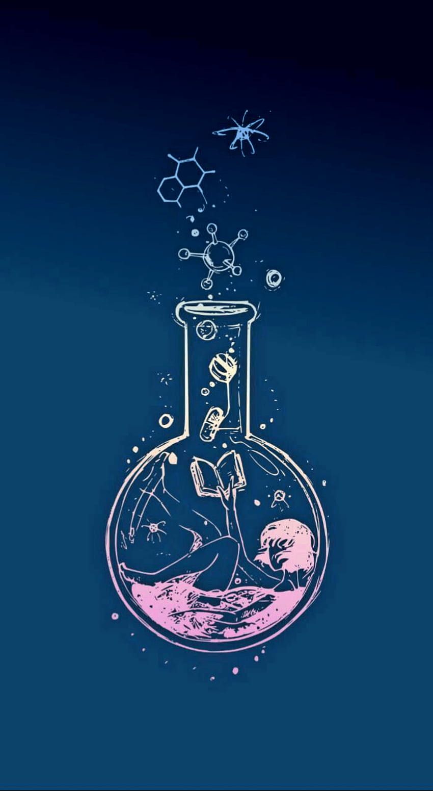 Erlenmeyerkolben, Wissenschaft, Illustration, Dunkelblau, Labor, HD, Handy-Hintergrund