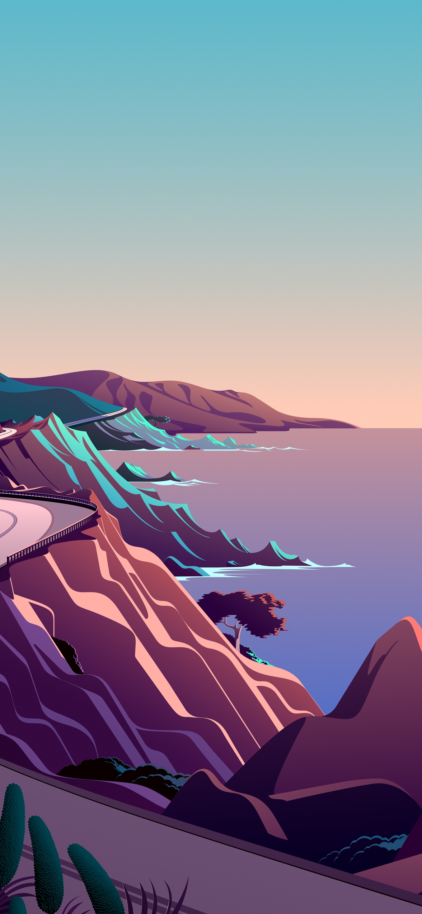 Big Sur, Küste, Klippen, Illustration, Meer, Abendhimmel, iPhone-18-Pro-Max-Hintergrundbild
