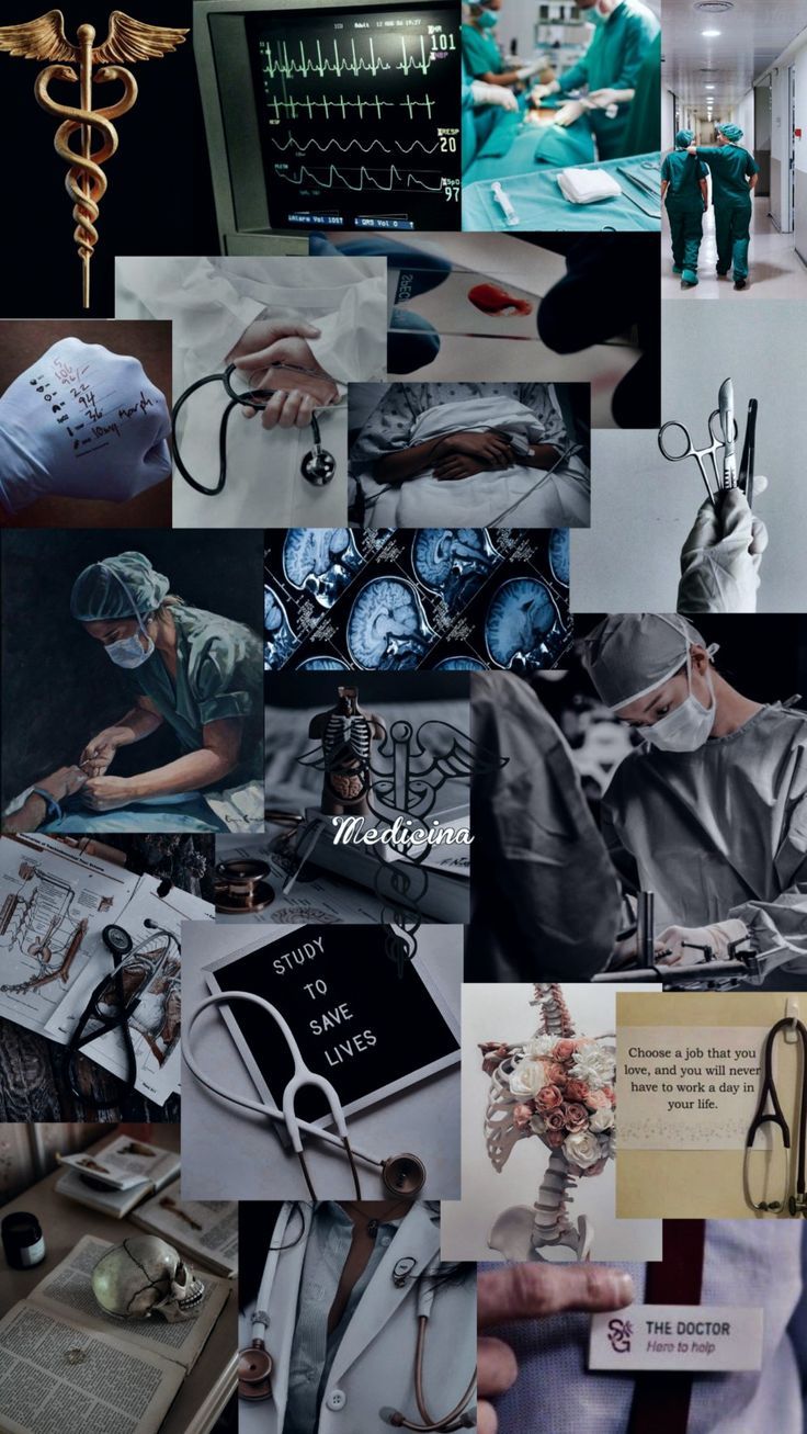 Medizin-Collage, Chirurgie, Ärzte, Türkis, Ästhetik, HD, Handy-Hintergrund im Hochformat