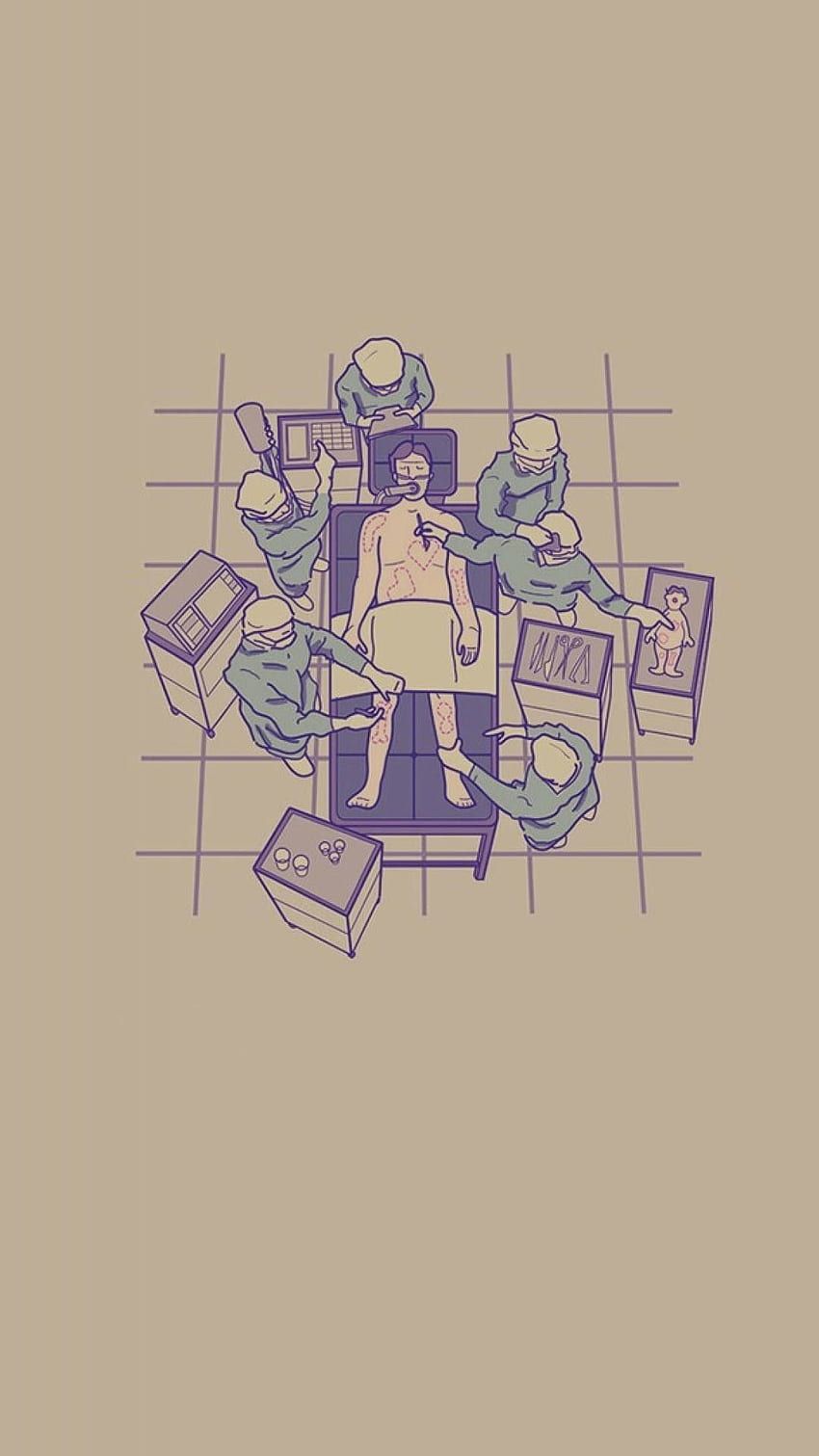 Medizinische Geräte, Lila Skizze, Beiger Hintergrund, Illustration, Sperrbildschirm fürs iPhone