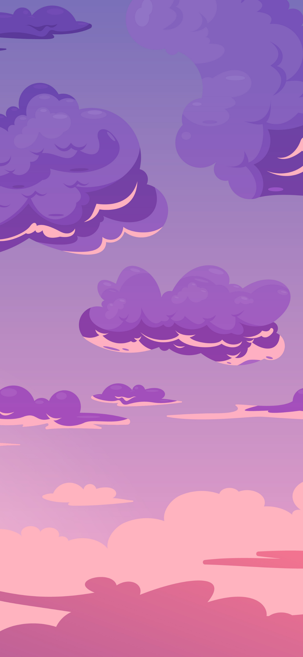 Wolken, Lila Himmel, Illustration, Anime-Stil, Pastellfarben, Hintergrundbild fürs iPhone 18 Pro Max
