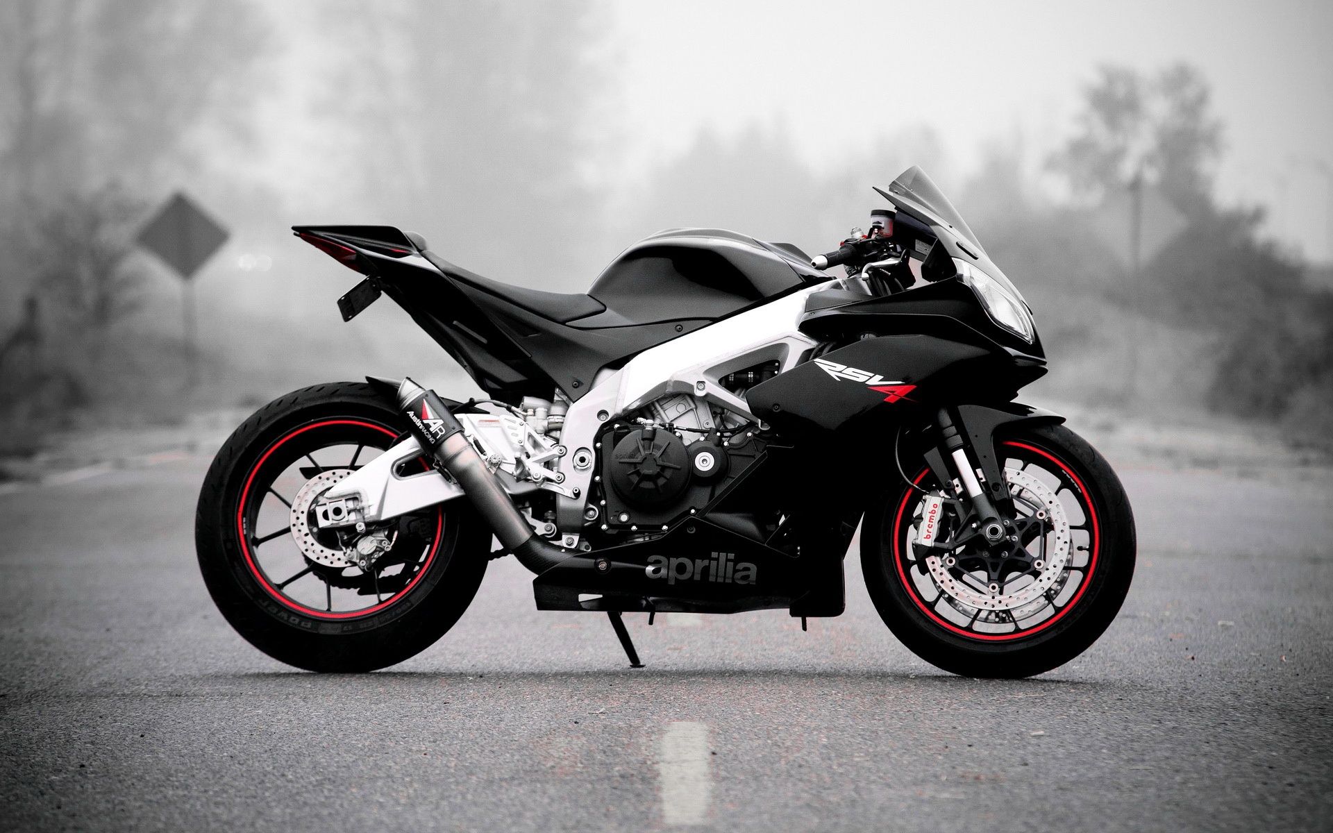 Aprilia RSV4, Aprilia, Motorrad, Superbike, Nebel, Straße, Full HD, Windows-Hintergrundbild