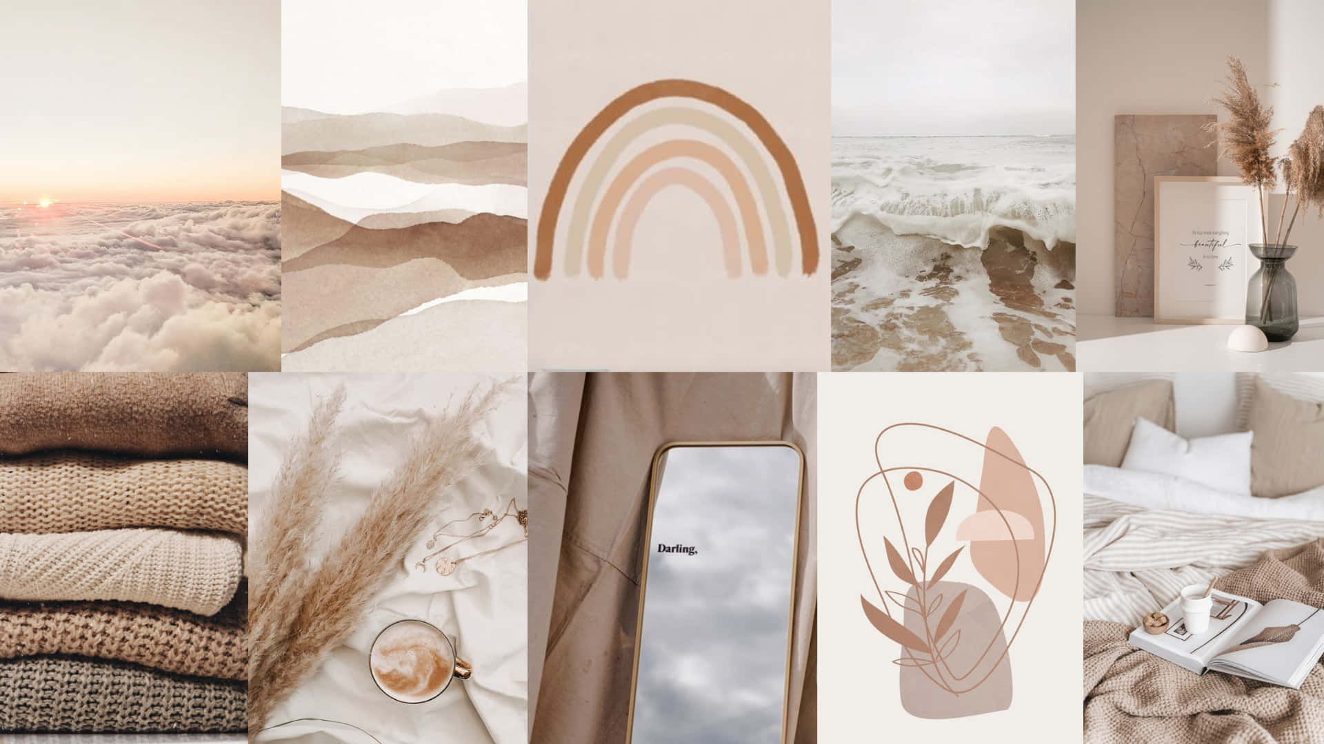 Collage, Regenbogen, Pampasgras, Strickpullover, Beige, 1920x1080, Full-HD-Hintergrundbild für PC