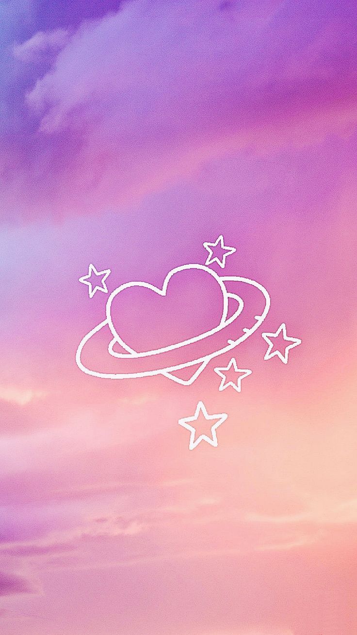 Herz, Planet, Sterne, Strichzeichnung, Rosa Himmel, Ästhetik, iPhone 18 Pro Max, Hintergrundbild