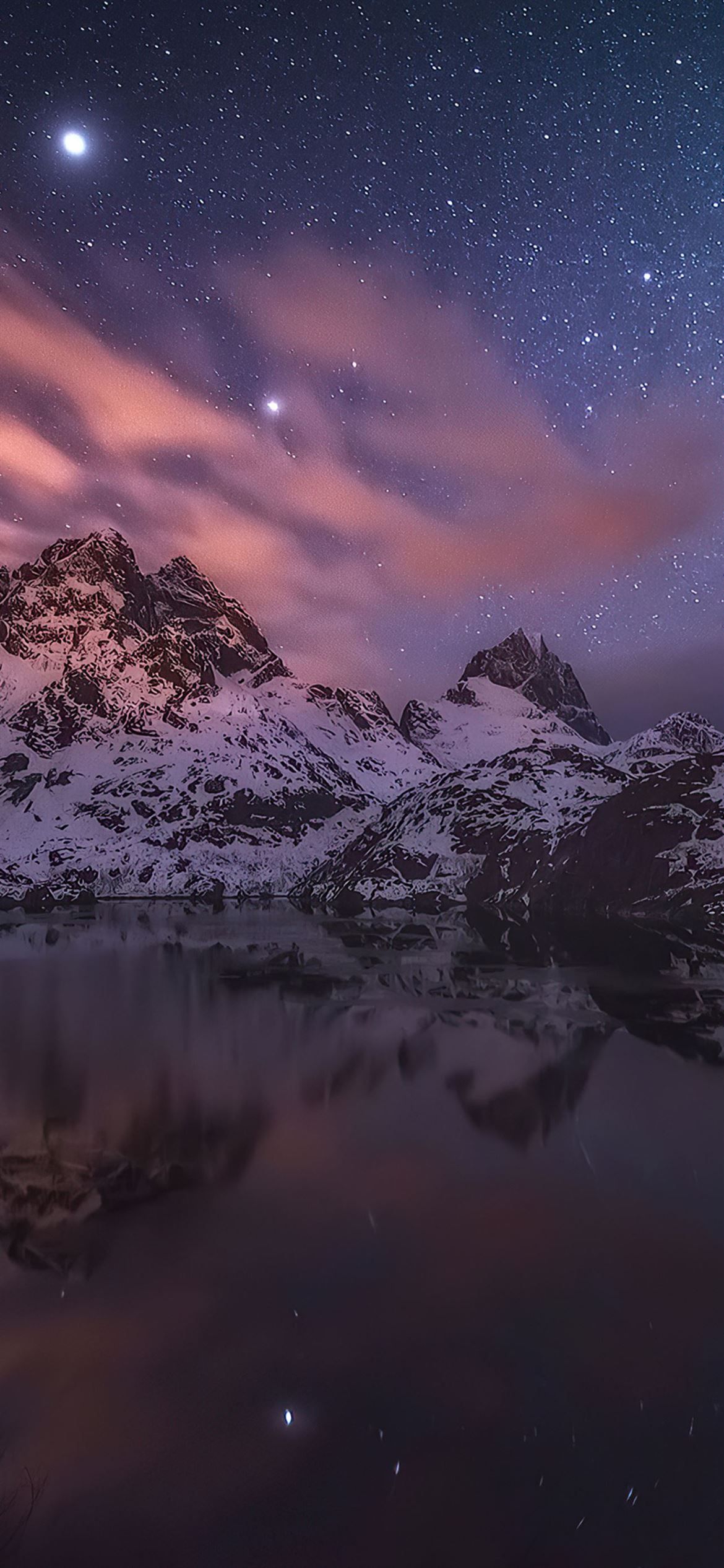 Berge, Sternenhimmel, See, Spiegelung, Nacht, Schnee, iPhone 18 Pro Max, Handy-Hintergrund