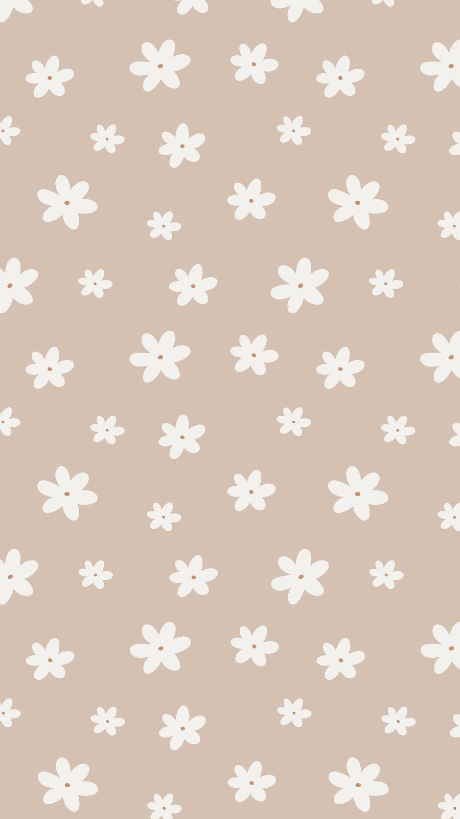 Blumenmuster, Beige, Weiße Blüten, Minimalistisch, HD, Sperrbildschirm fürs iPhone
