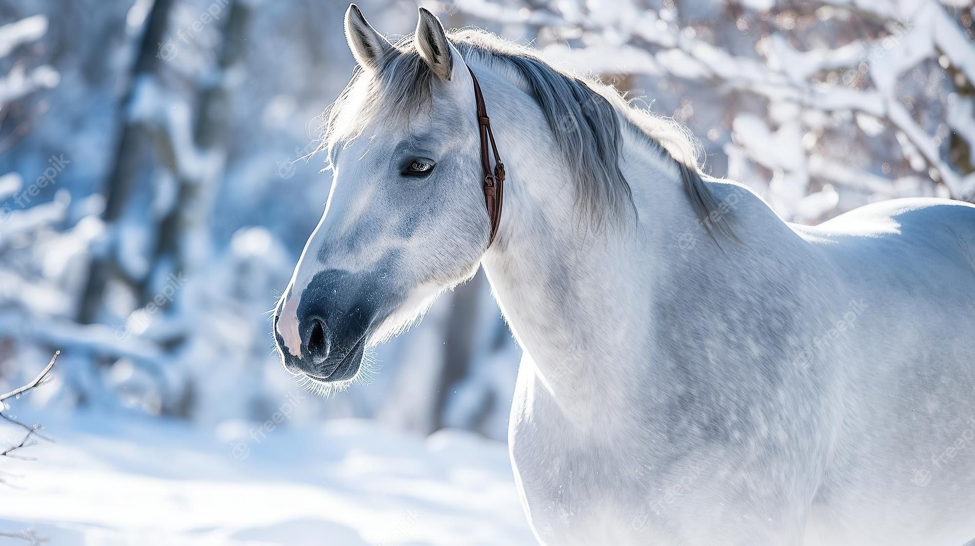 Apfelschimmel, Porträt, Verschneite Bäume, Winter, 16:9, Full-HD-Hintergrundbild für den Desktop