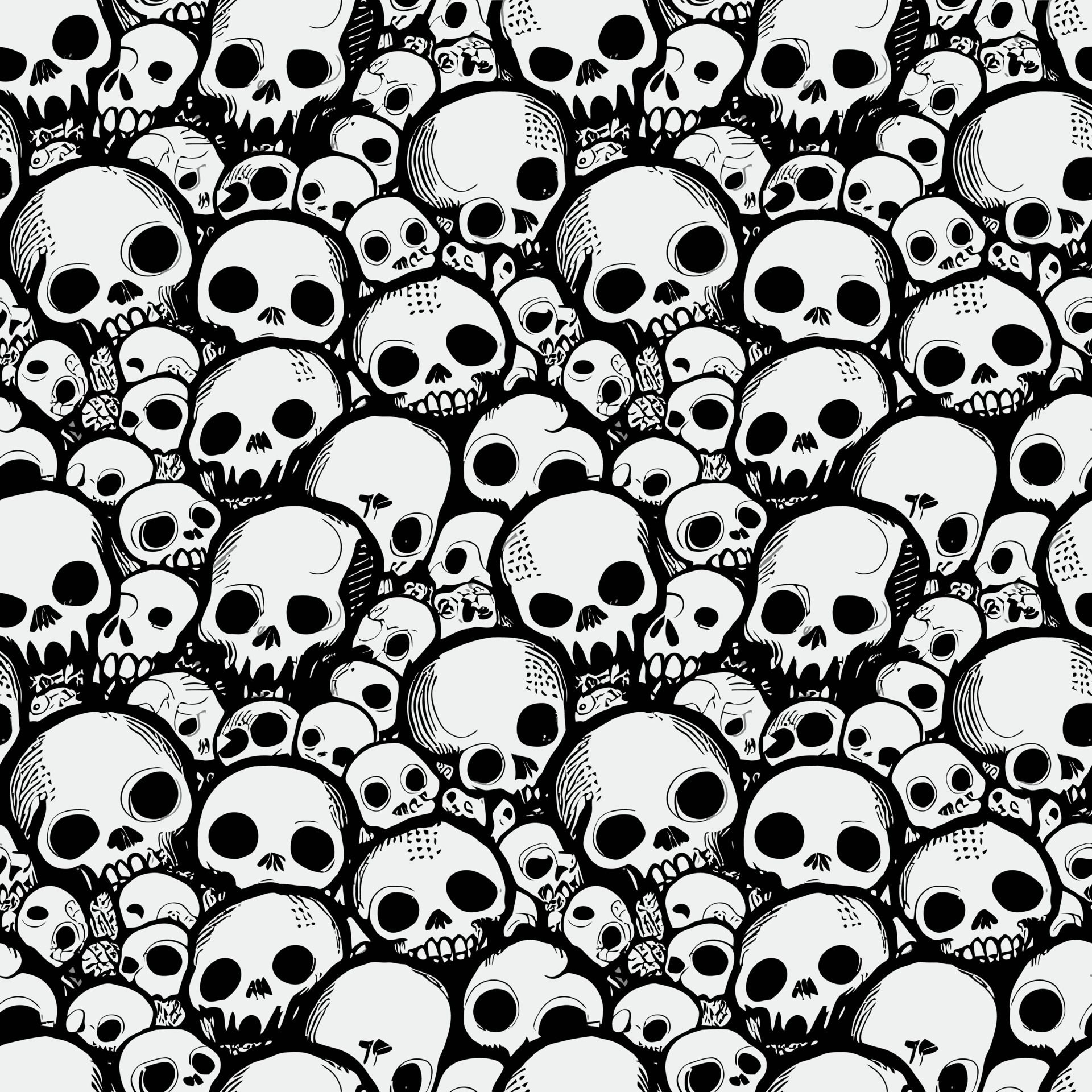 Totenköpfe, Muster, Schwarz-weiß, Cartoon, Gothic, Full HD, iPad-Hintergrundbild