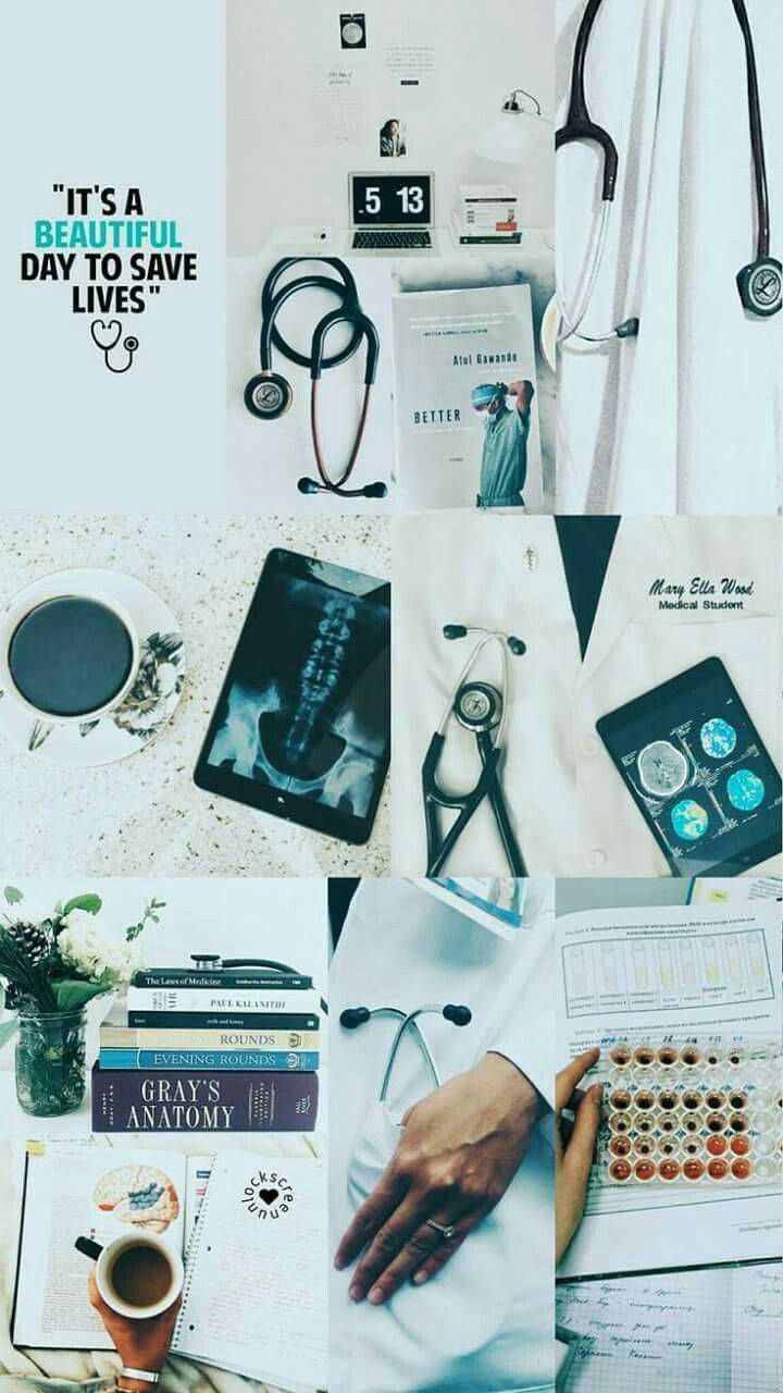 Krankenpflege, Stethoskop, Collage, Hellblau, Ästhetik, HD, Handy-Hintergrund im Hochformat