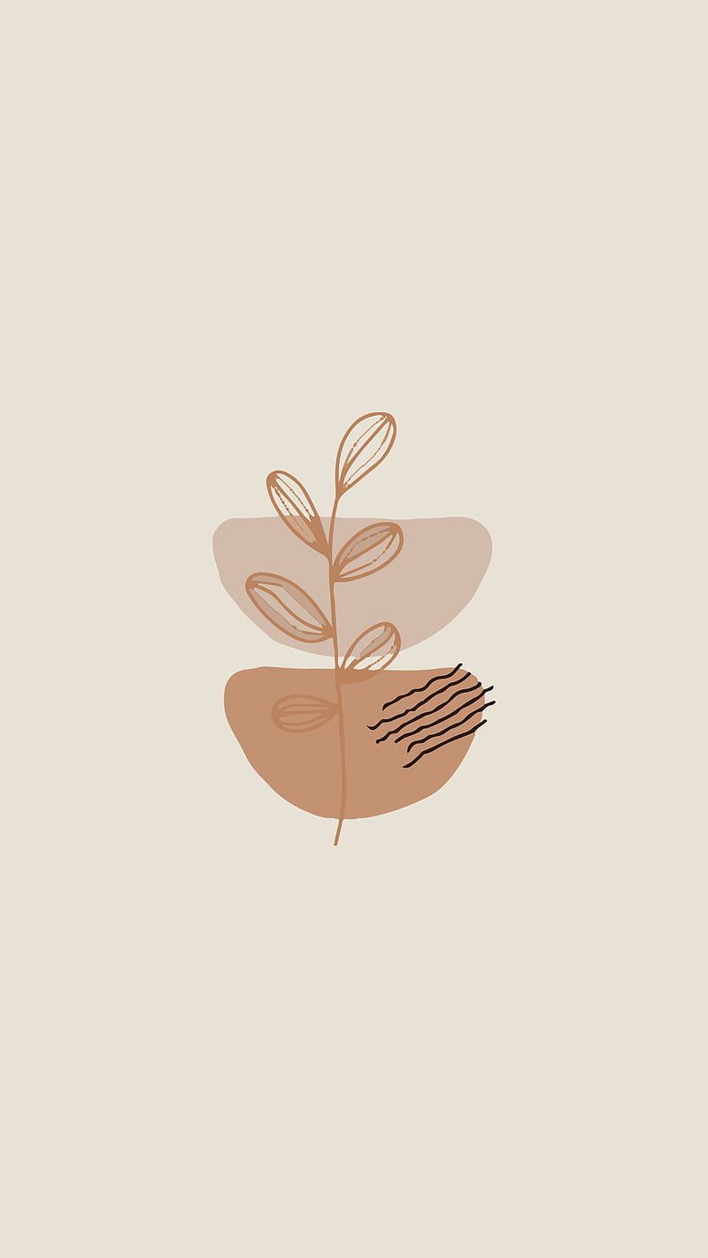 Pflanze, Line Art, Boho, Beige, Minimalistisch, Hintergrundbild für iPhone und Android