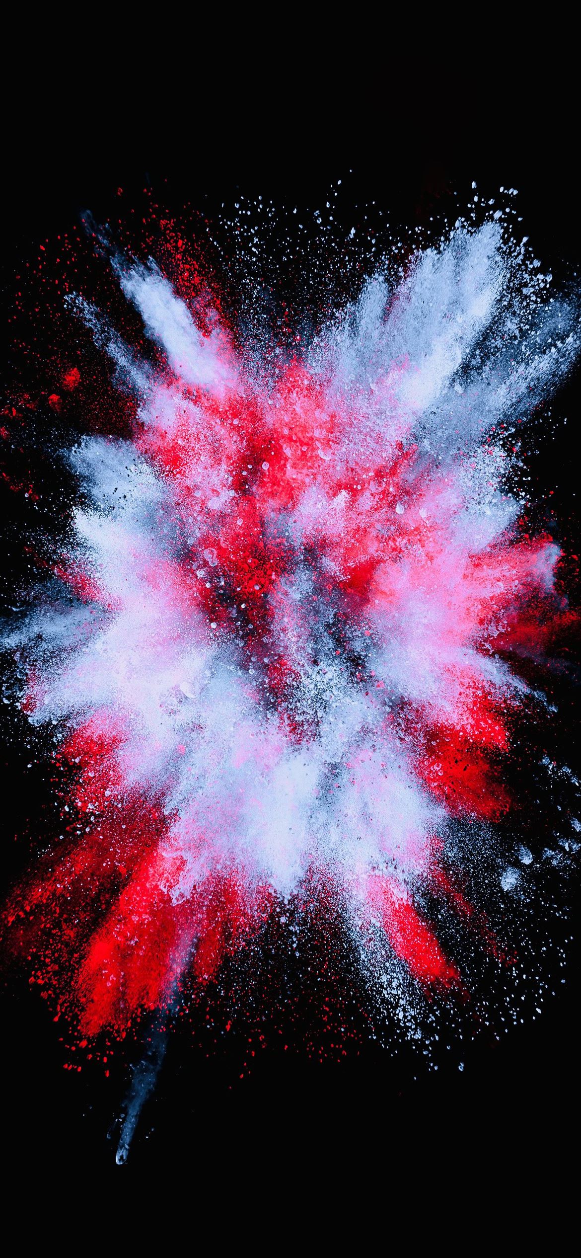 Farbexplosion, Pulver, Rot, Weiß, Schwarzer Hintergrund, Sperrbildschirm fürs iPhone 18 Pro Max