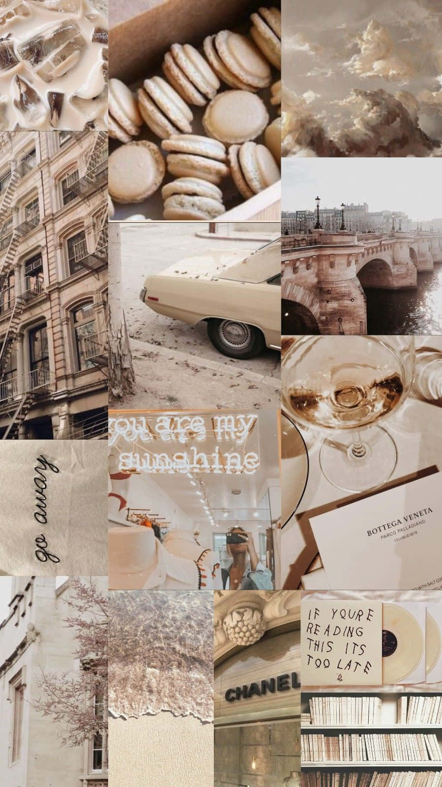 Collage, Macarons, Oldtimer, Ästhetik, Beige, HD, Handy-Hintergrund im Hochformat