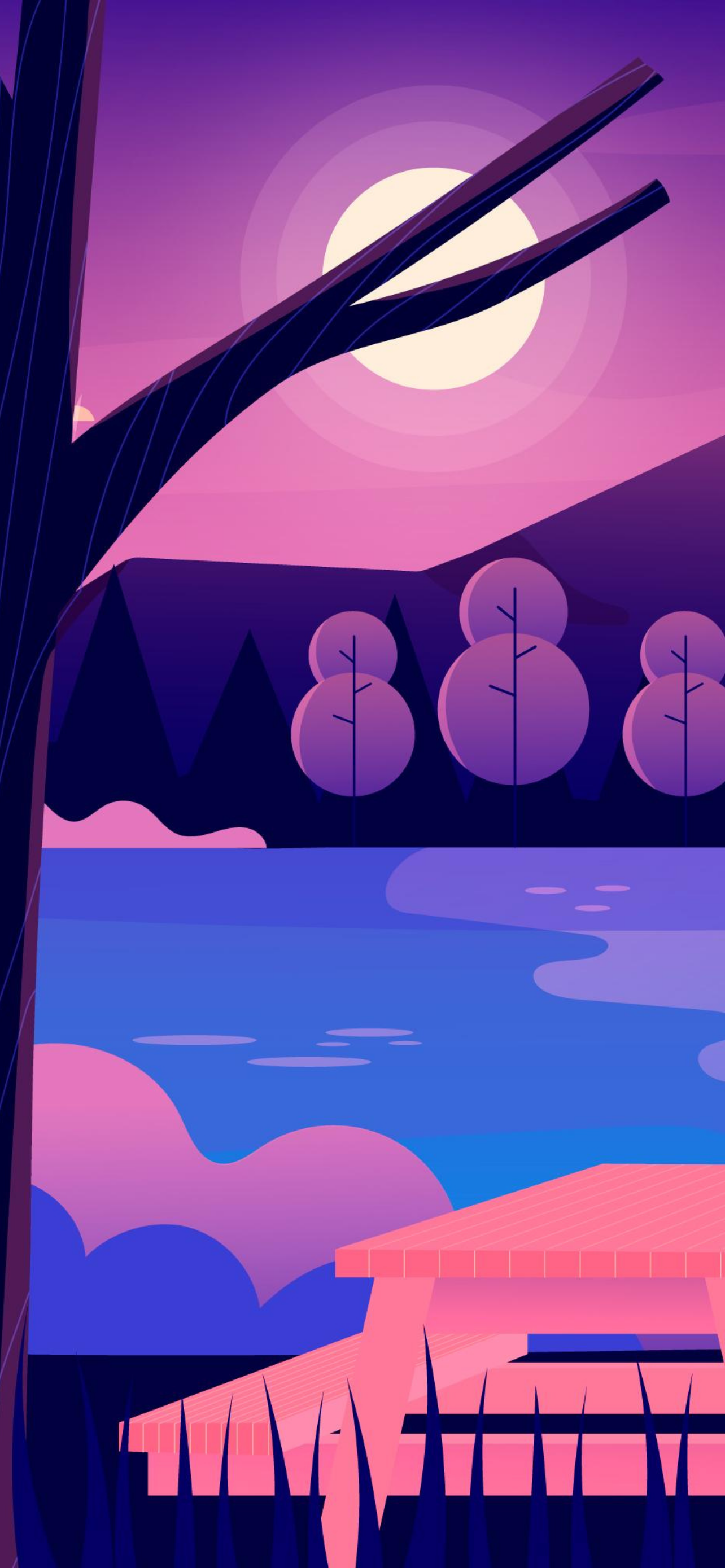 Illustration, Mond, Pink, Lila, Nacht, Fenster, iPhone 18 Pro Max, Handy-Hintergrundbild
