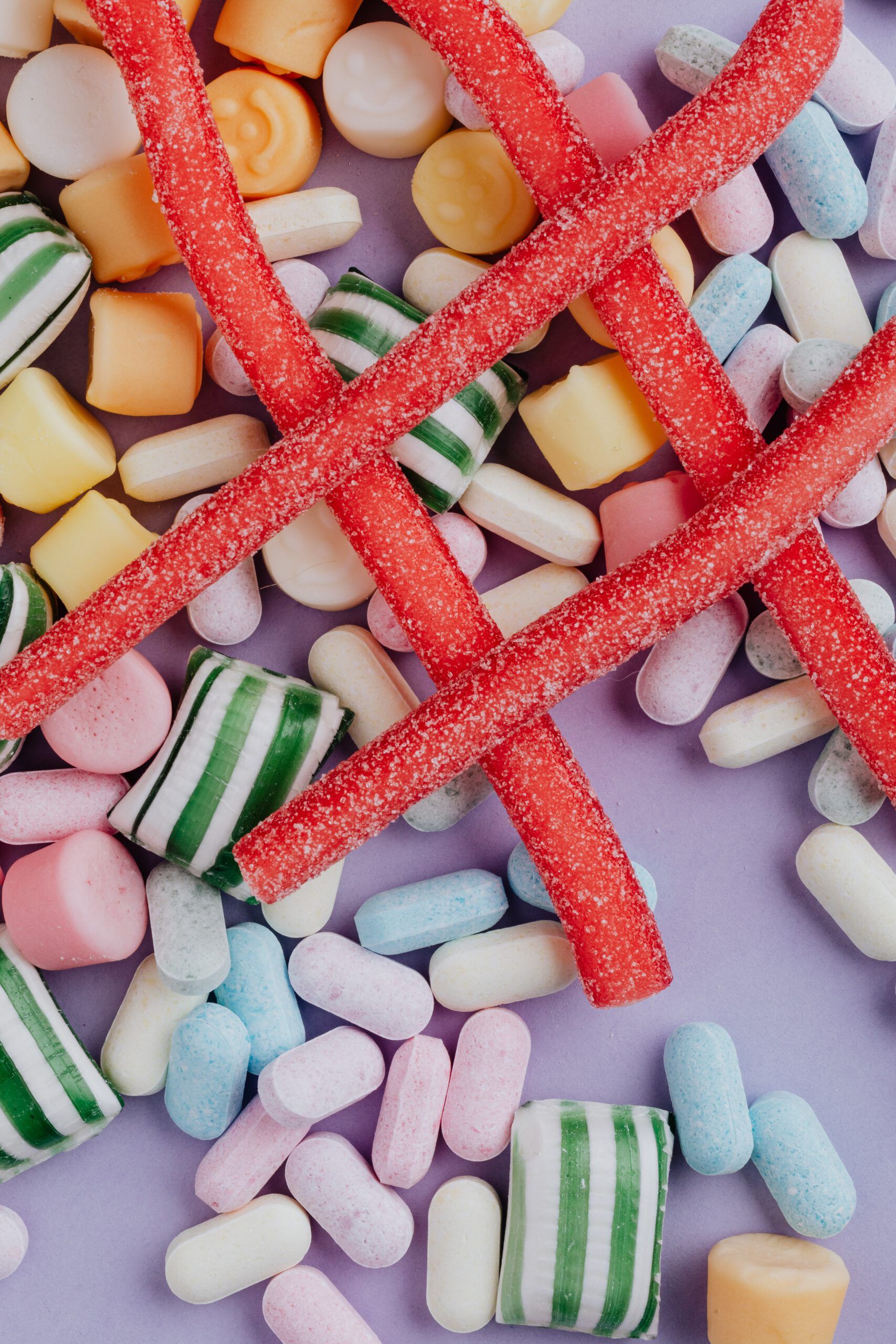 Süßigkeiten, Bonbons, Fruchtgummi, Bunt, Flatlay, QHD+, iPad-Hintergrundbild