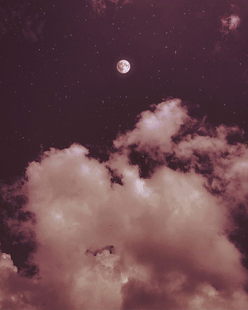 Wolken, Mond, Nachthimmel, Altrosa, Ästhetik, iPhone 18 Pro Max, Handy-Hintergrund