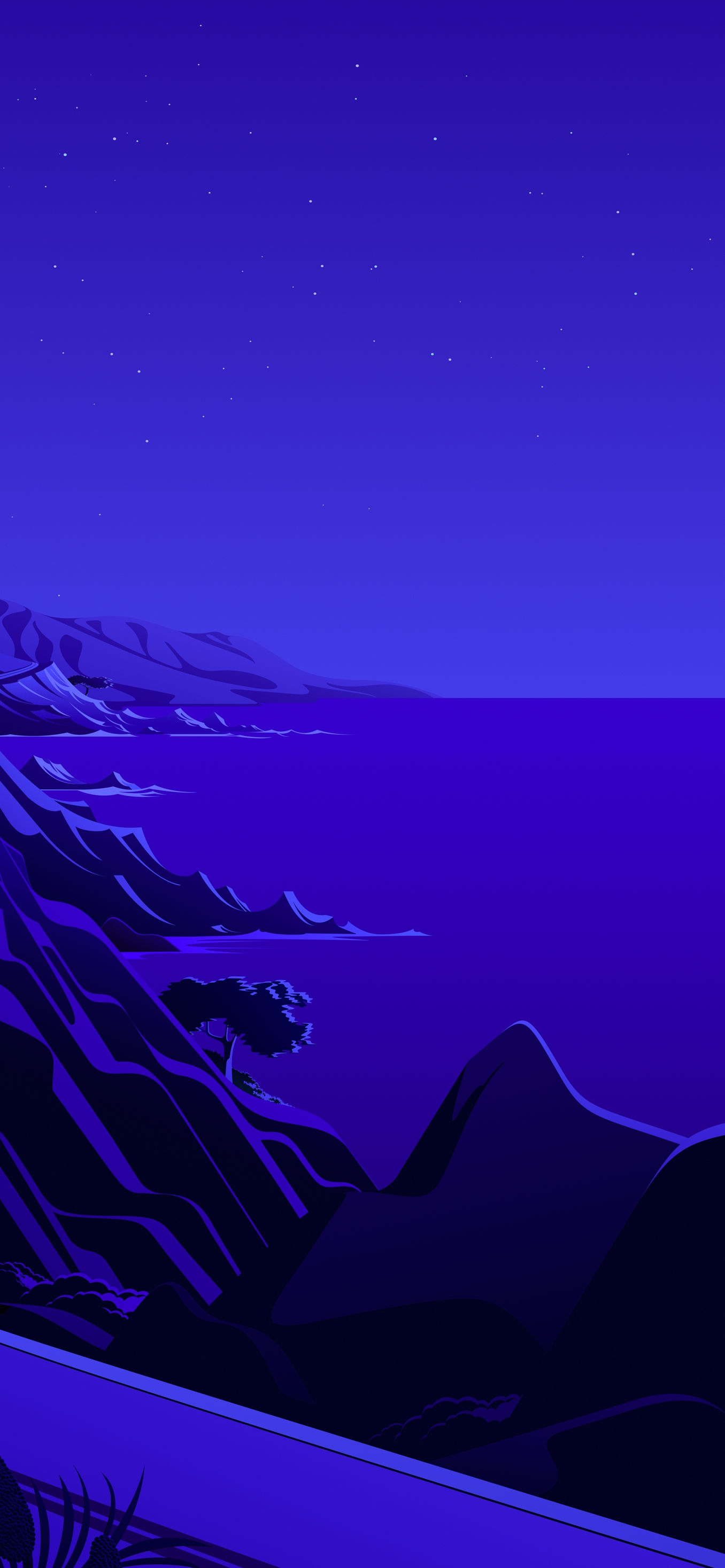 Küste, Klippen, Meer, Blau, Illustration, Lila, iPhone 18 Pro Max, Wallpaper