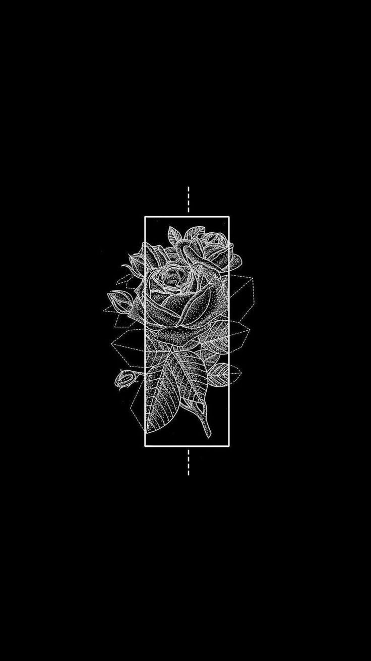 Rose, Line Art, Schwarzer Hintergrund, Rahmen, Minimalismus, Sperrbildschirm fürs iPhone