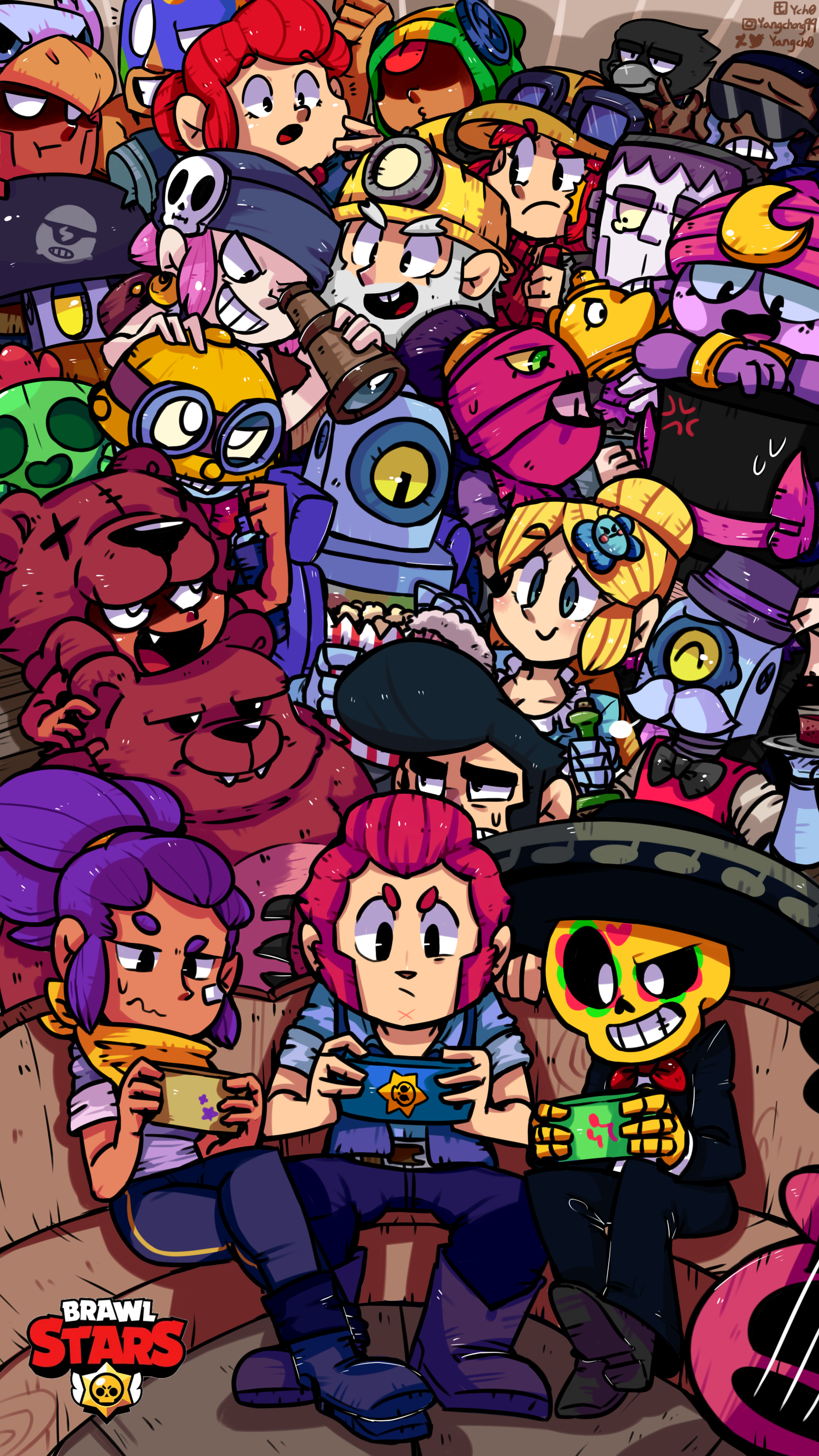Brawl Stars, Brawler, Gruppenbild, Fan-Art, Hintergrundbild für iPhone und Android