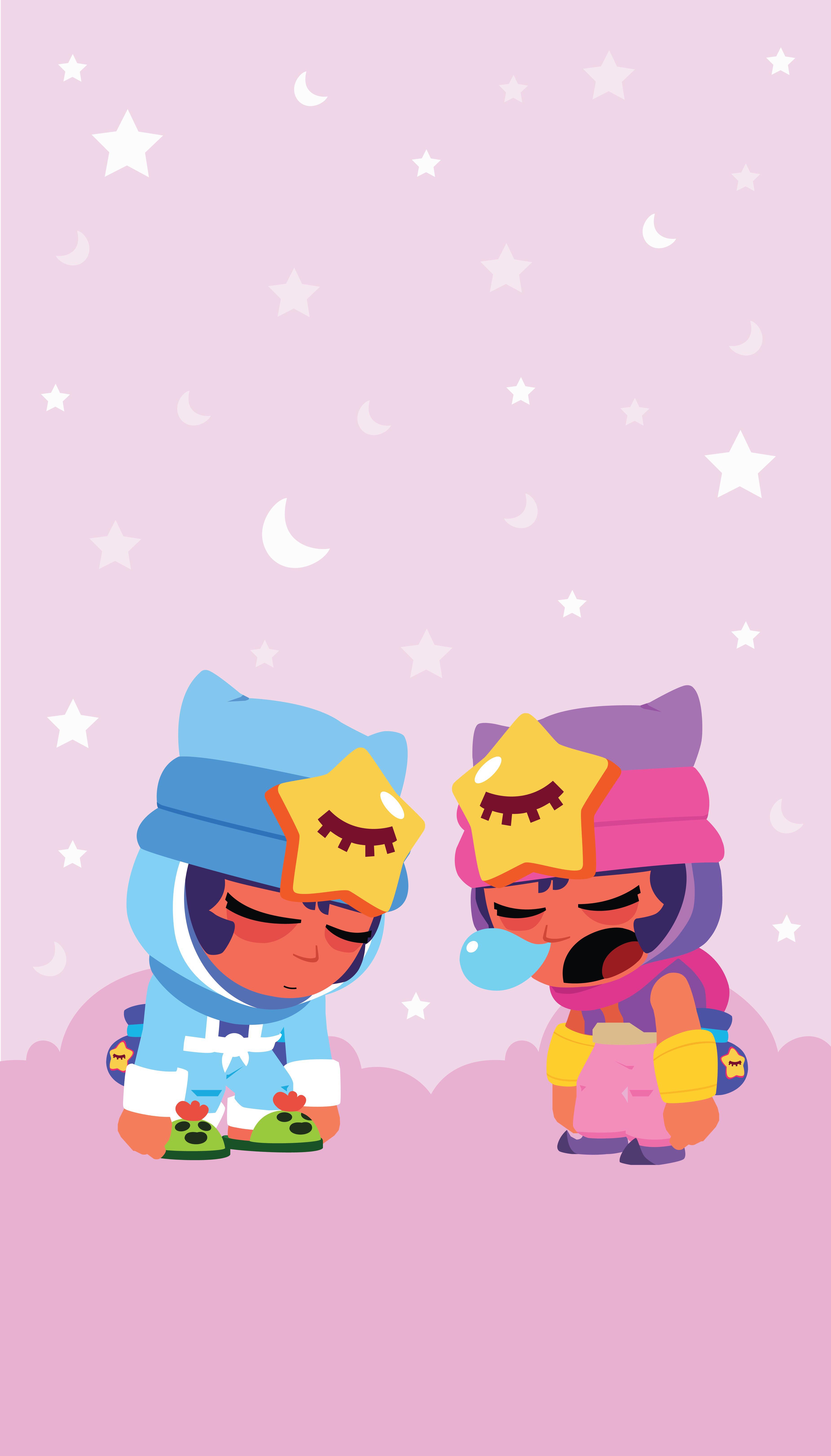 Brawl Stars, Zwei Brawler, Pastellrosa, Niedlich, QHD+, Handy-Hintergrund im Hochformat