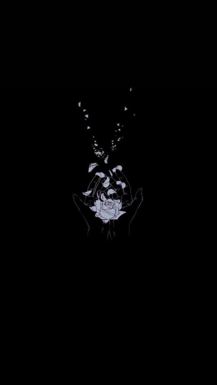 Blüte, Schwarzer Hintergrund, Minimalismus, Dunkel, Lila Akzent, Sperrbildschirm fürs iPhone