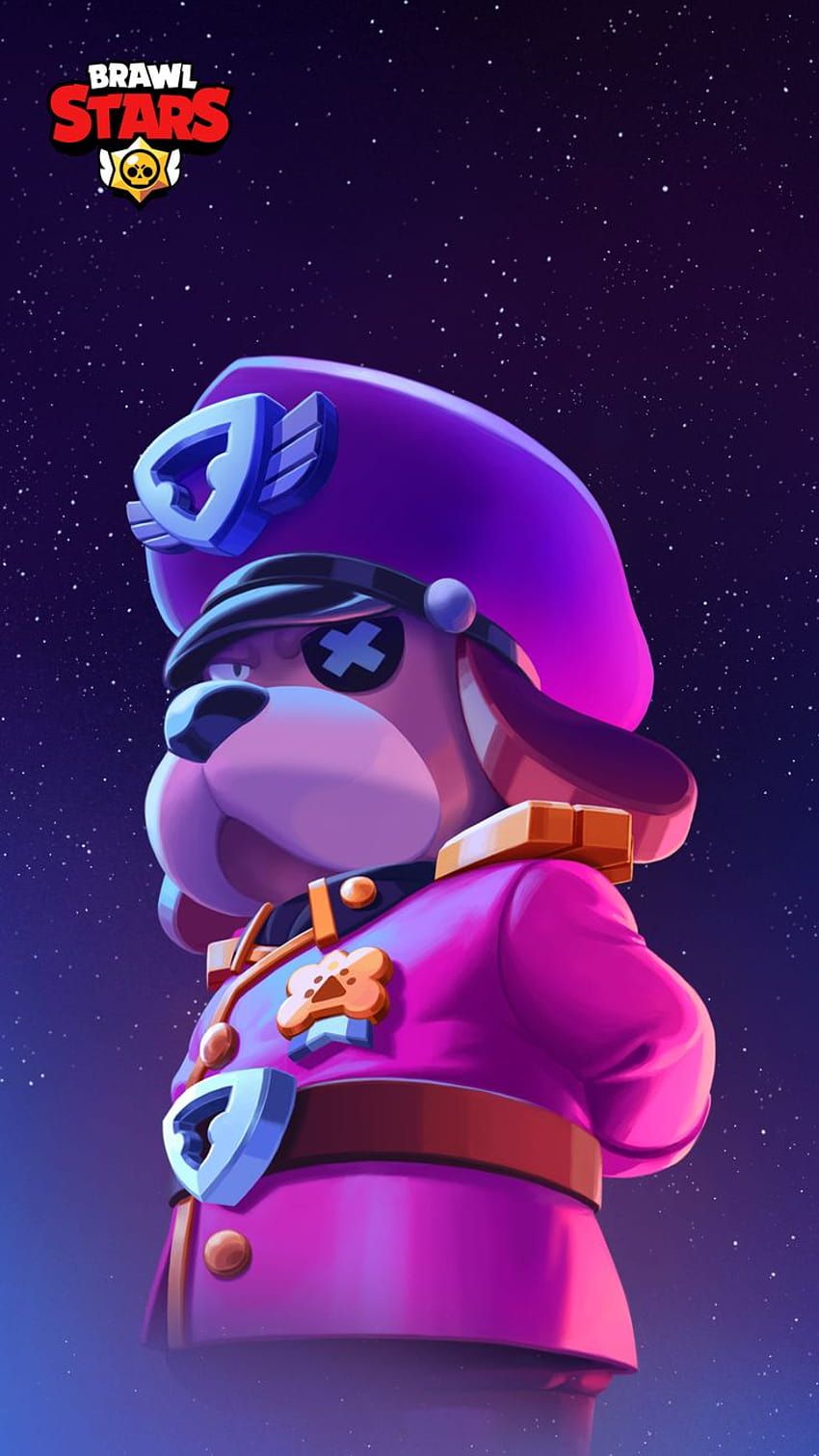 Colonel Ruffs, Brawl Stars, Hund, Uniform, Lila, HD, Handy-Hintergrund im Hochformat