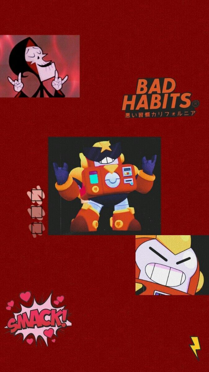 Brawl Stars, Bad Habits, Collage, Dunkelrot, Hintergrundbild für iPhone und Android