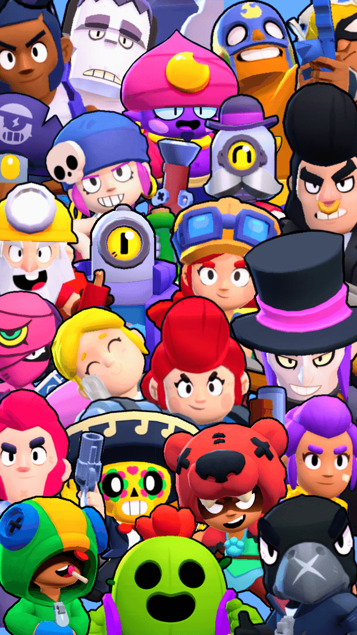 Brawl Stars, Brawler, Alle Charaktere, Bunt, Hochformat, Hintergrundbild fürs Smartphone