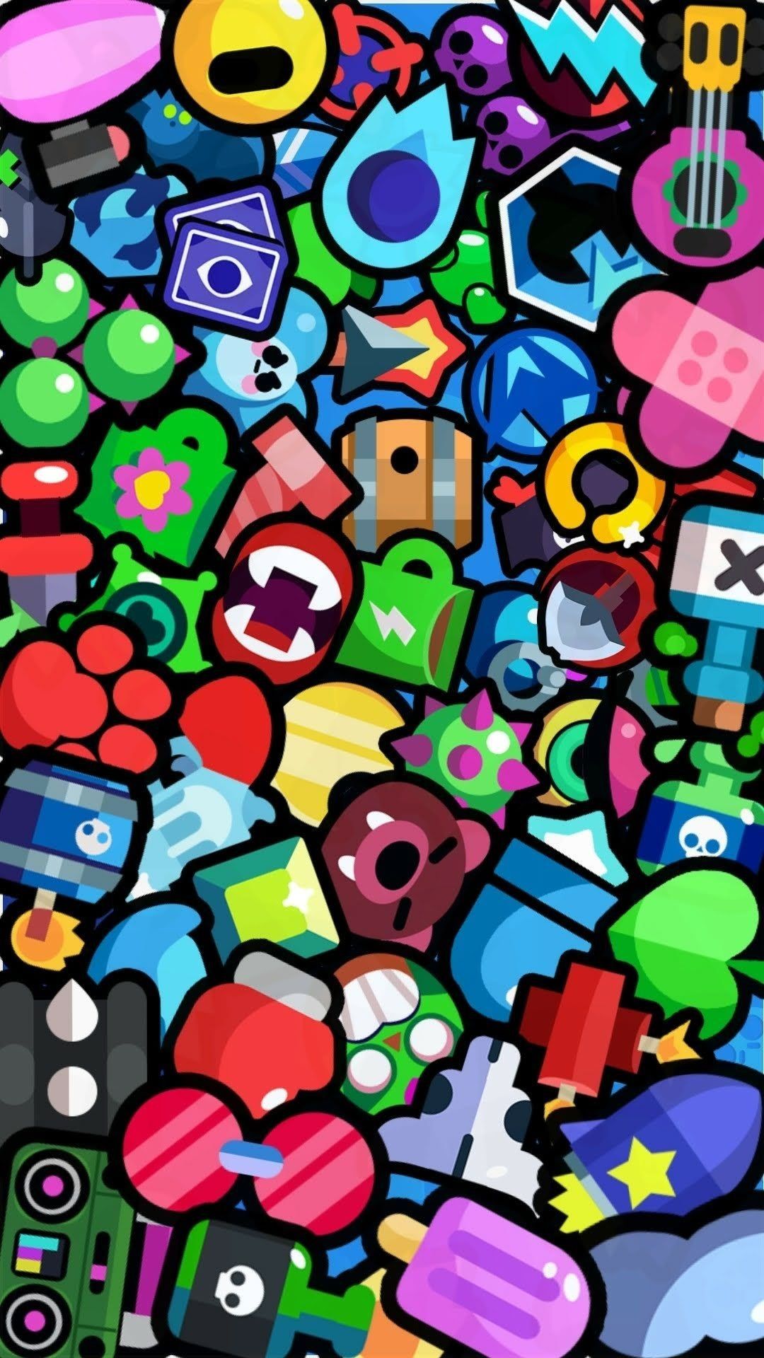 Brawl Stars, Pins, Icons, Muster, Full HD, Handy-Hintergrund im Hochformat