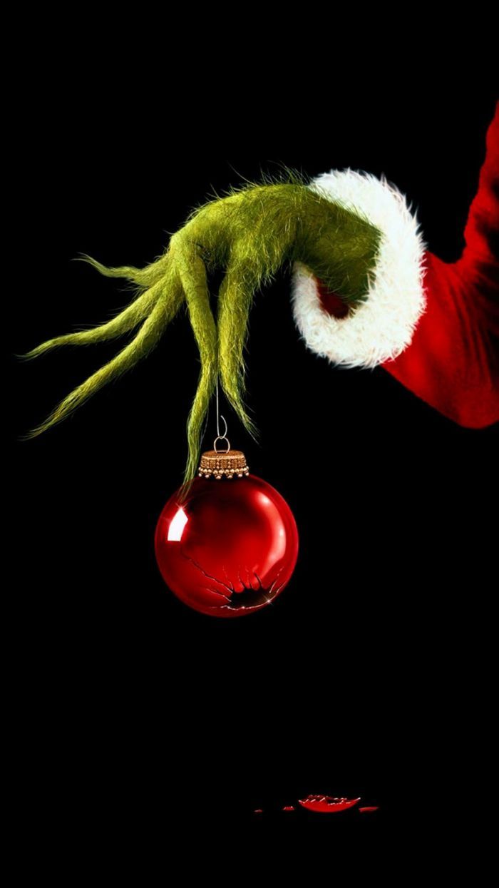 Grinch, Hand, Rote Kugel, Minimalistisch, Schwarzer Hintergrund, Sperrbildschirm fürs iPhone