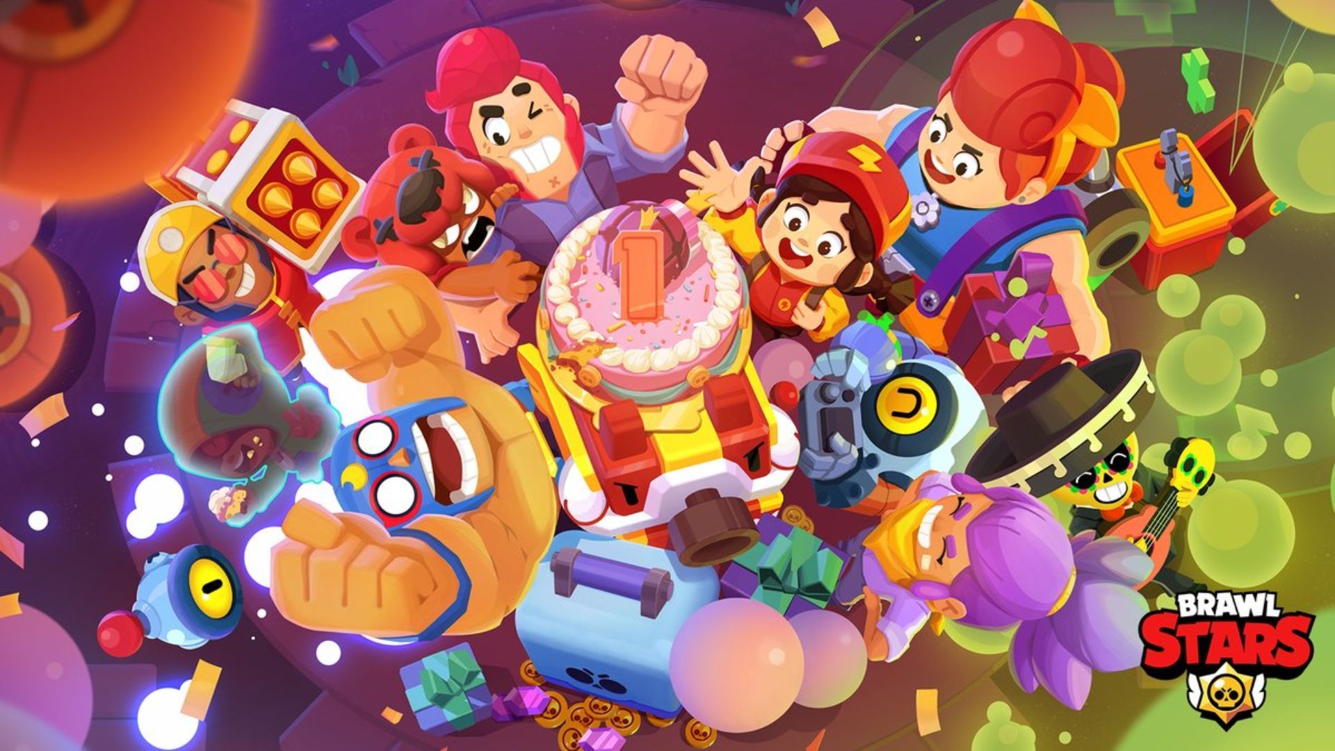 Brawl Stars, El Primo, Geburtstag, Torte, Party, Full HD, Desktop-Hintergrund für Windows