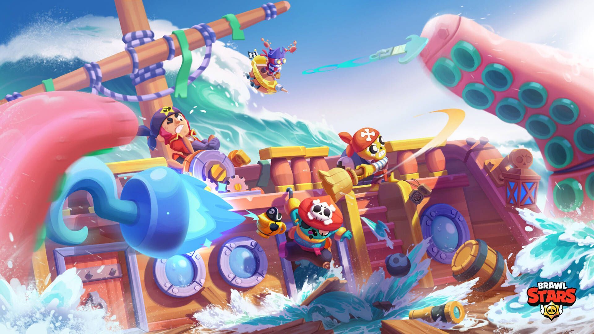 Brawl Stars, Piratenschiff, Tentakel, Meer, Brawler, Action, Full HD, Desktop-Hintergrund