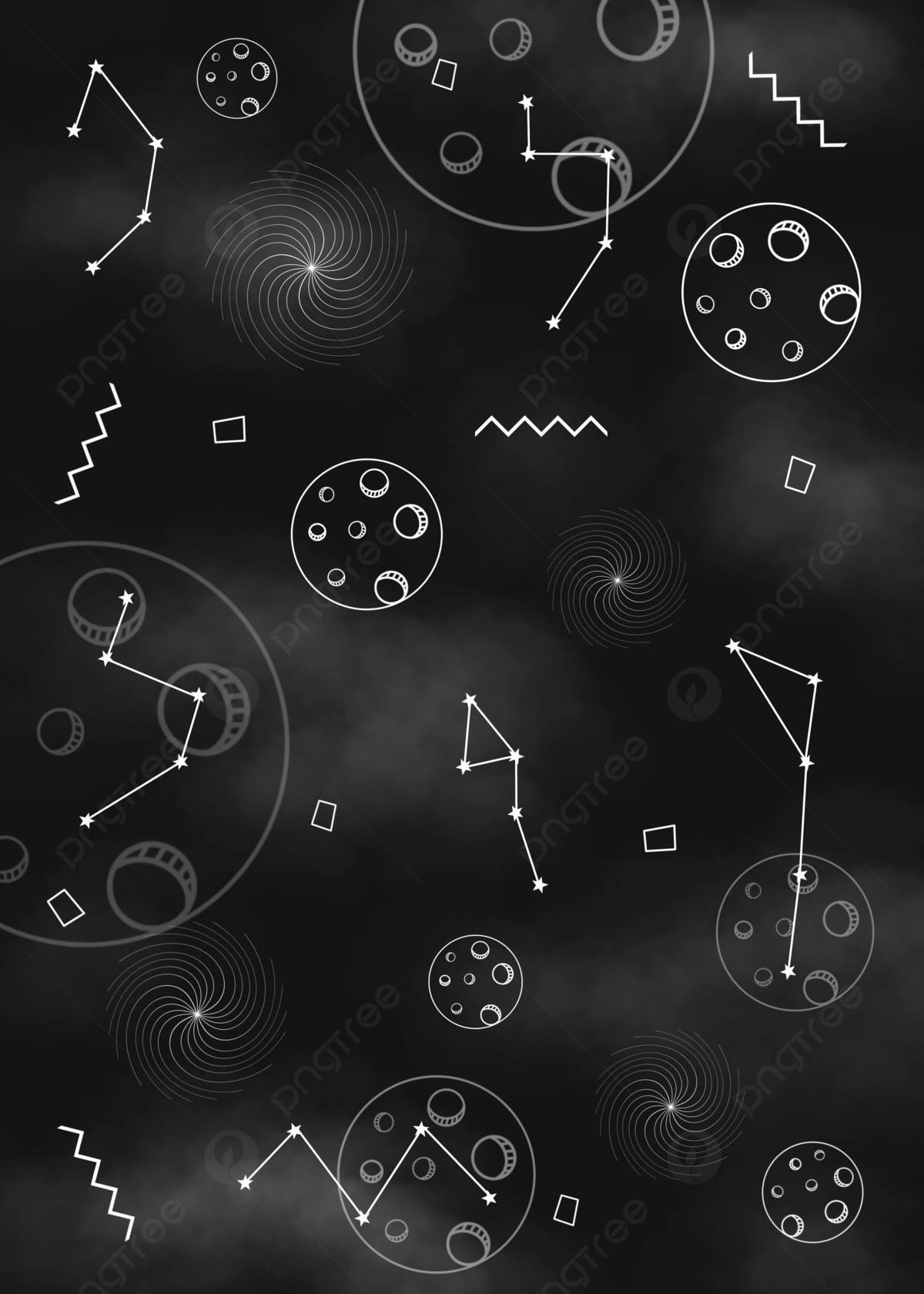 Sternbilder, Planeten, Doodles, Weltall, Muster, Full HD, Hintergrundbild fürs Tablet