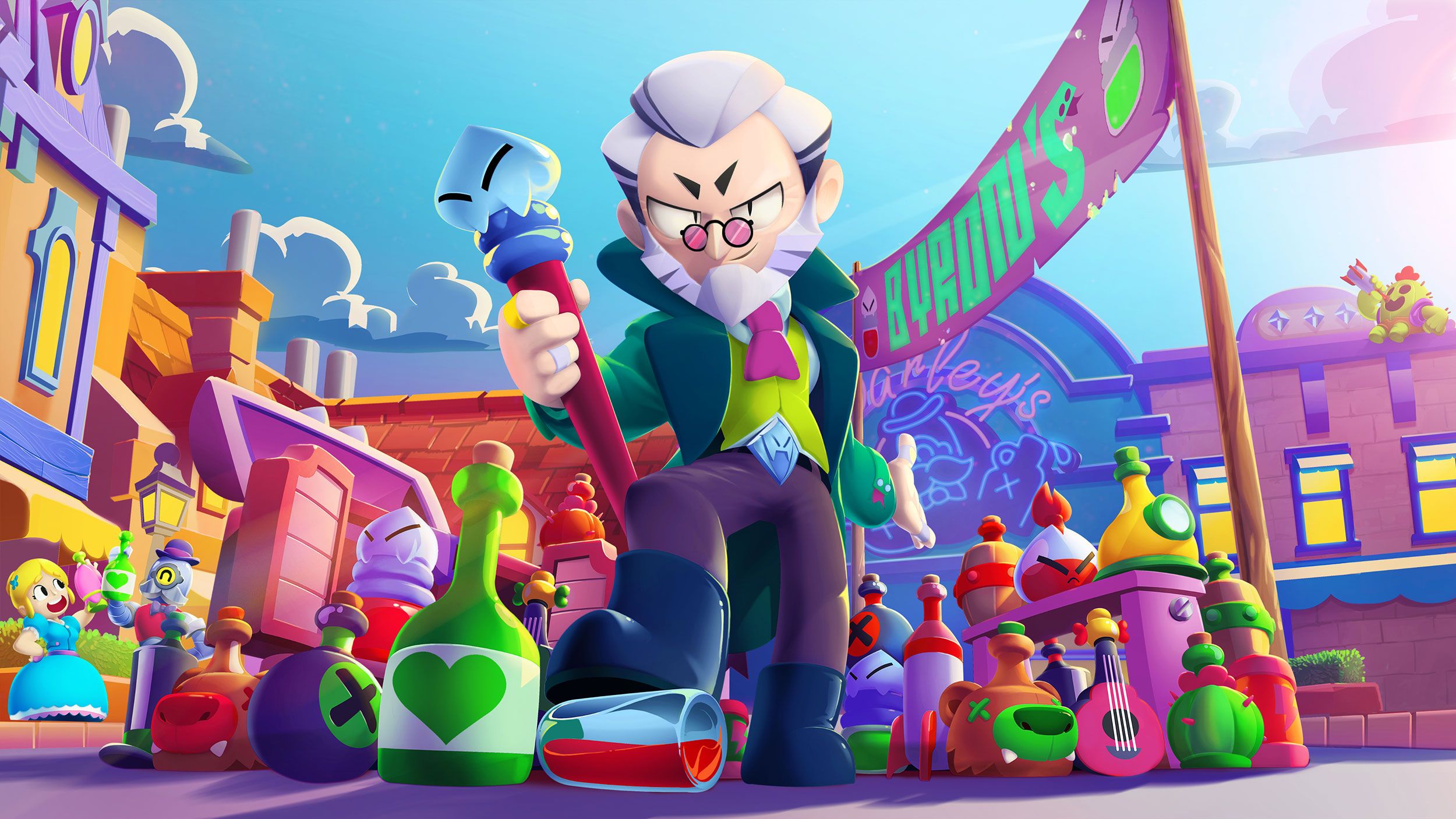 Byron (Brawl Stars), Brawl Stars, Tränke, Stadt, 16:9, Full-HD-Hintergrundbild für den Desktop