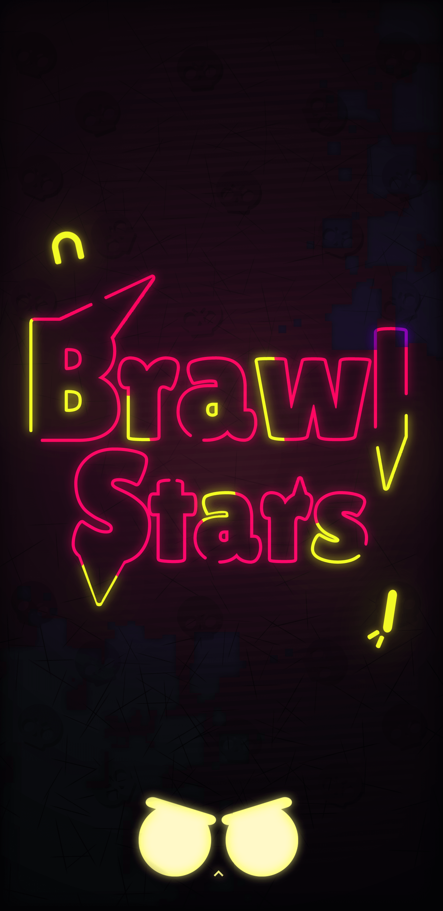 Brawl Stars, Neonschrift, Leuchtende Augen, Schwarzer Hintergrund, Sperrbildschirm fürs iPhone