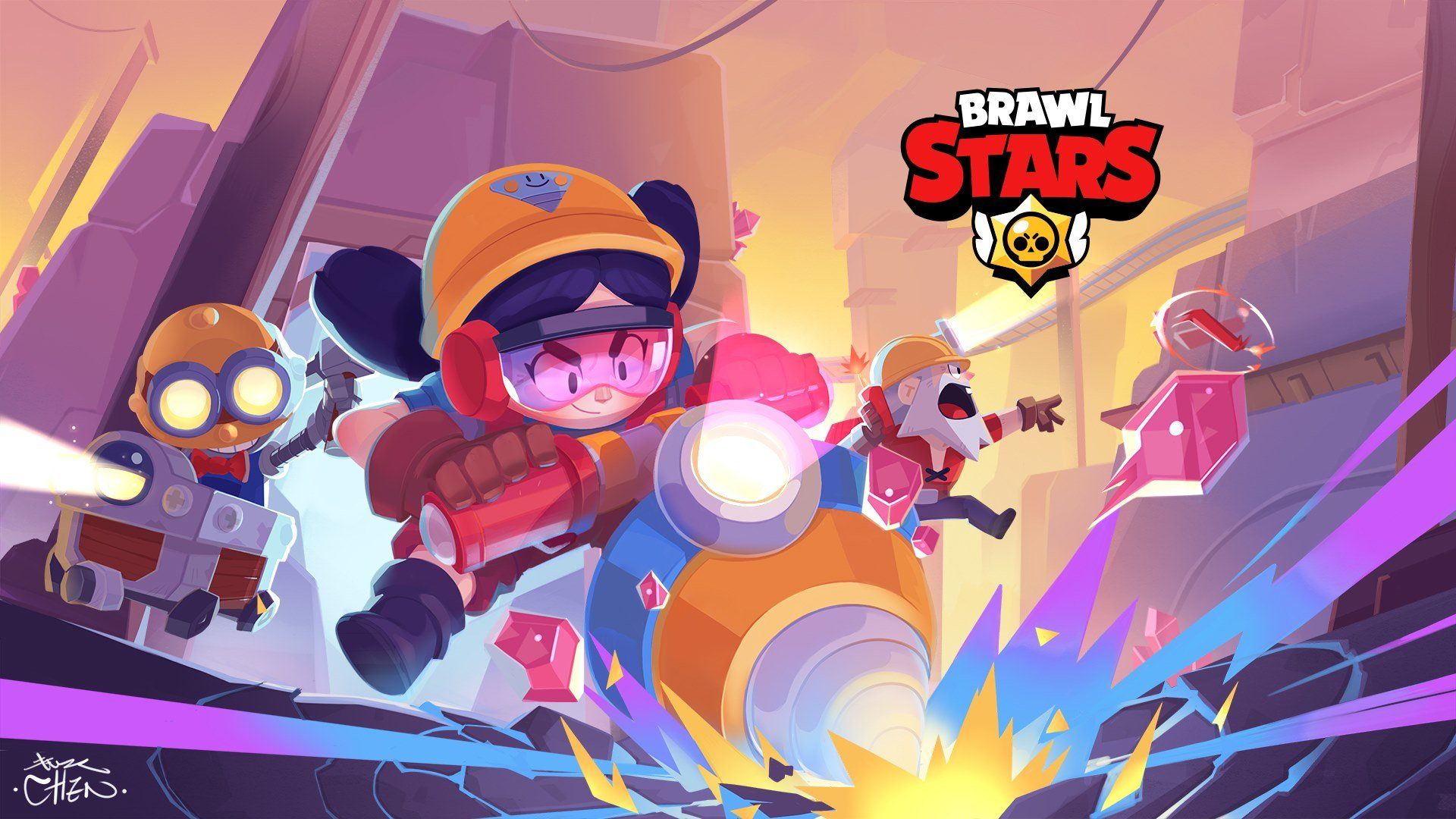 Brawl Stars, Brawler, Kampfszene, Lila, Full HD 1080p, Desktop-Hintergrundbild