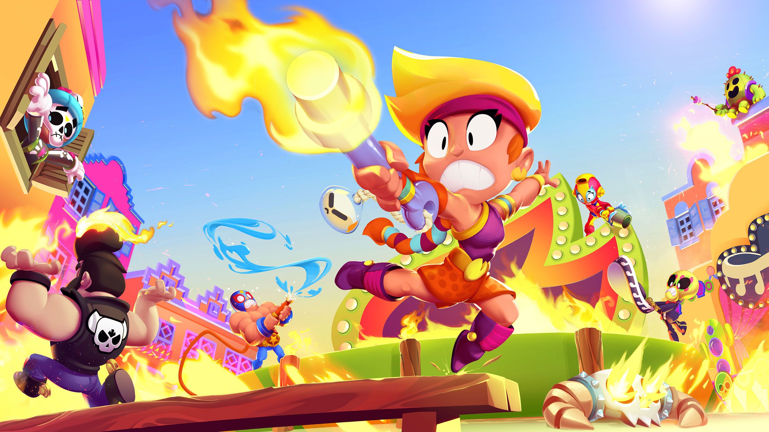 Brawl Stars, Brawler, Feuer, Action, Bunt, 16:9, Full-HD-Hintergrundbild für den Desktop