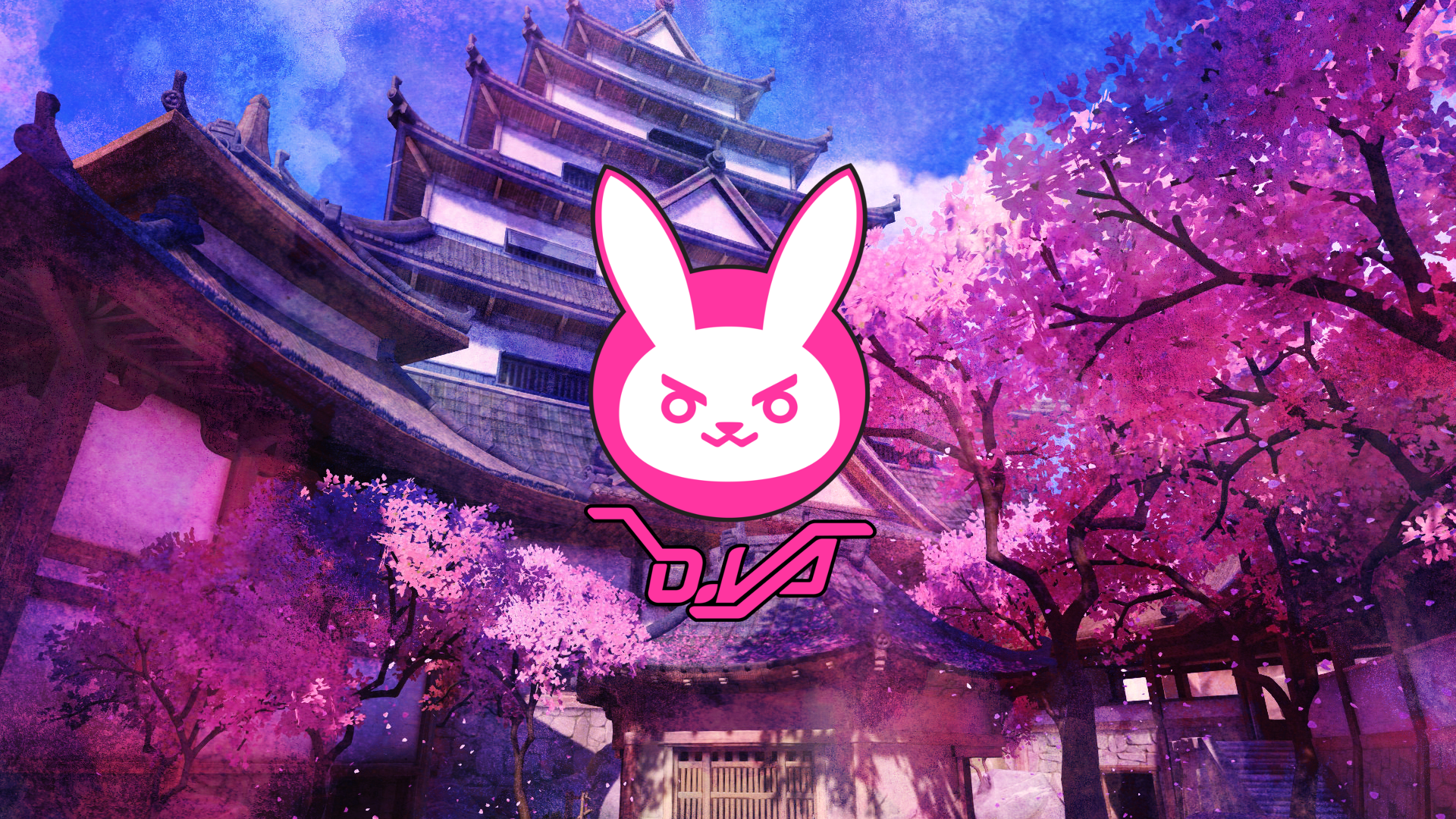D.Va, Overwatch, Logo, Pagode, Kirschblüten, Pink, Full HD 1080p, Desktop-Hintergrundbild
