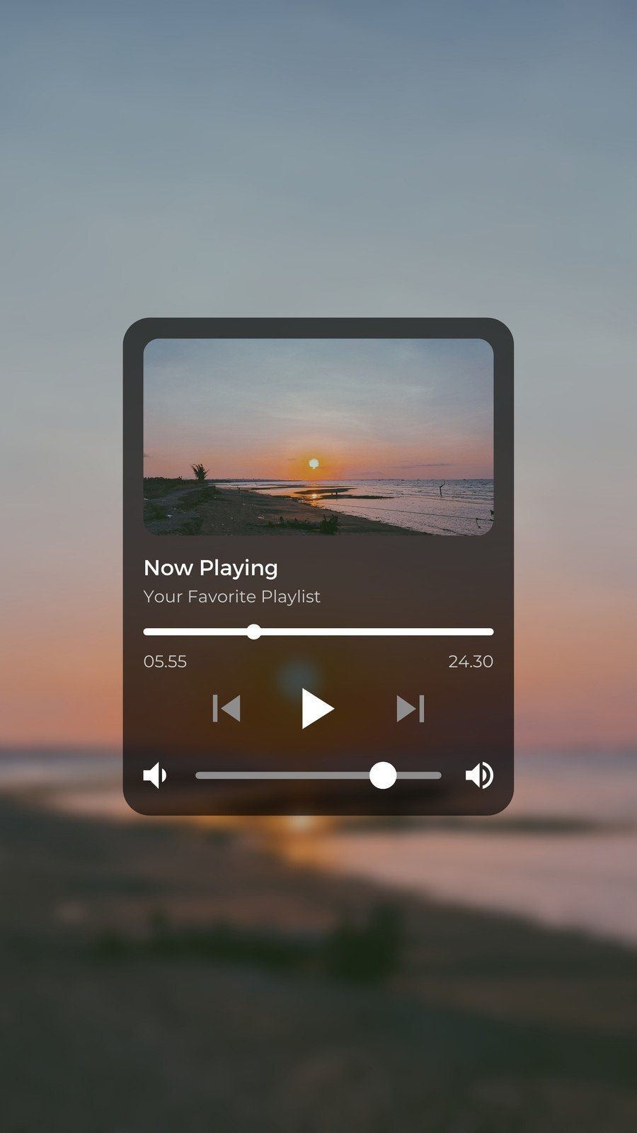 Musikplayer, Benutzeroberfläche, Meer, Sonnenuntergang, HD, Handy-Hintergrund im Hochformat