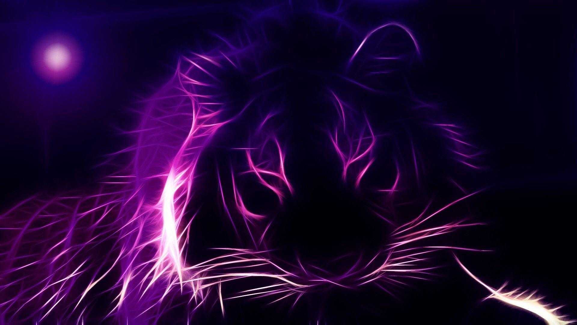 Tiger, Neonlinien, Lila, Dunkel, Digitale Kunst, Full HD, Desktop-Hintergrund für Windows